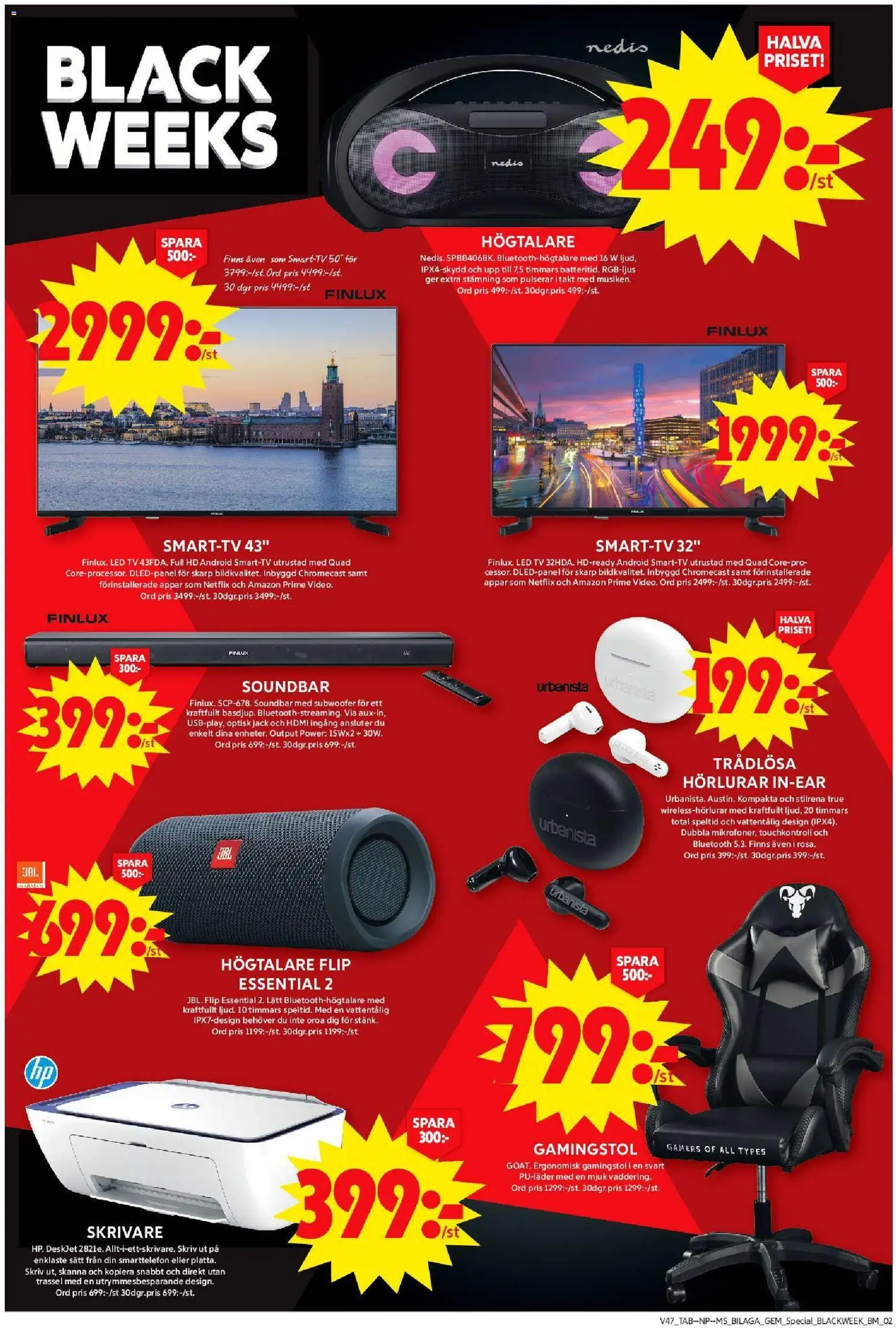 ICA Maxi reklamblad aktuell från 17.11.2025 | Sida: 14 | Produkter: Gamingstol, Trådlösa hörlurar, Skrivare, Led tv