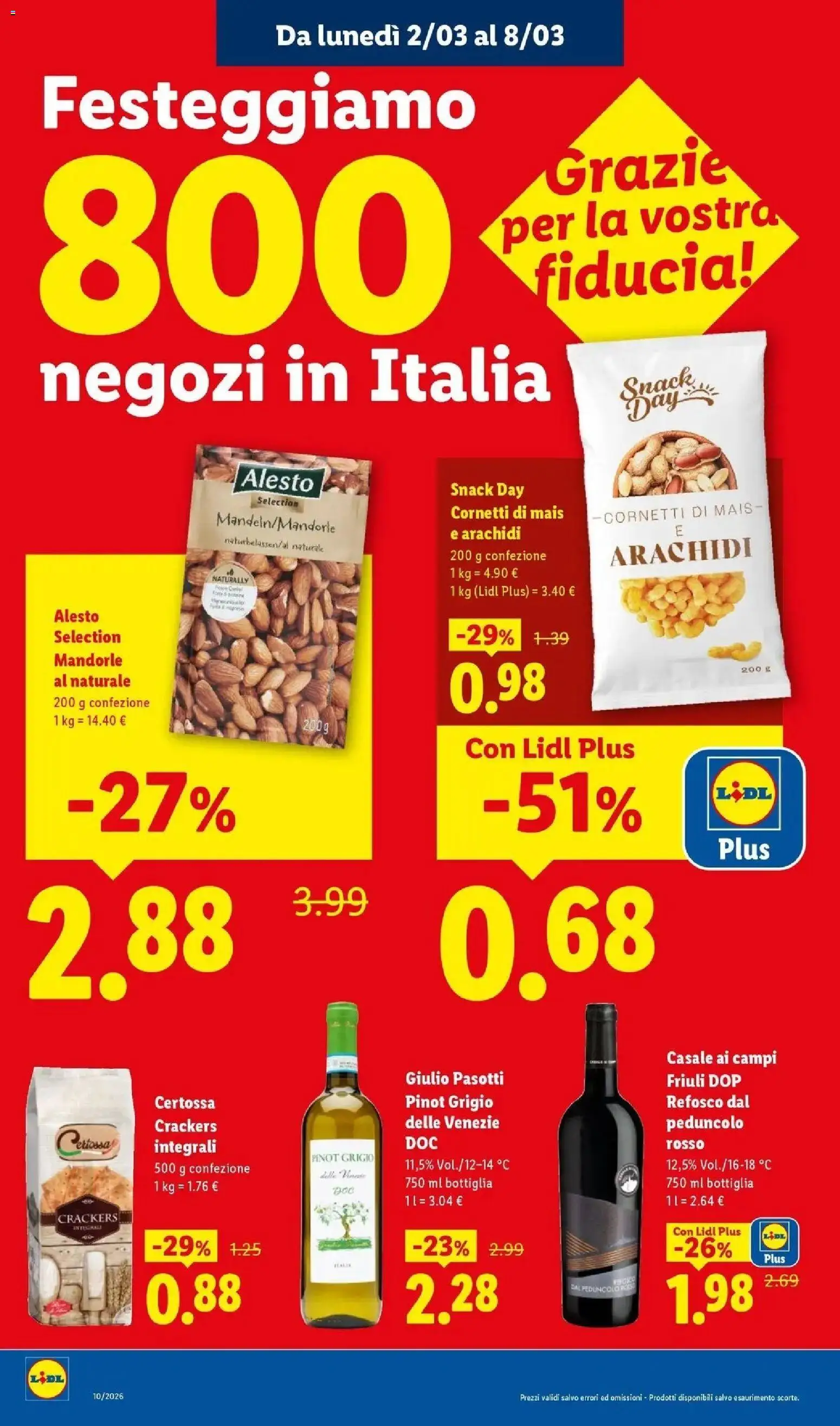 Volantino Lidl del 01.03.2026 | Pagina: 10 | Prodotti: Mandorle, Crackers, Arachidi, Bottiglia