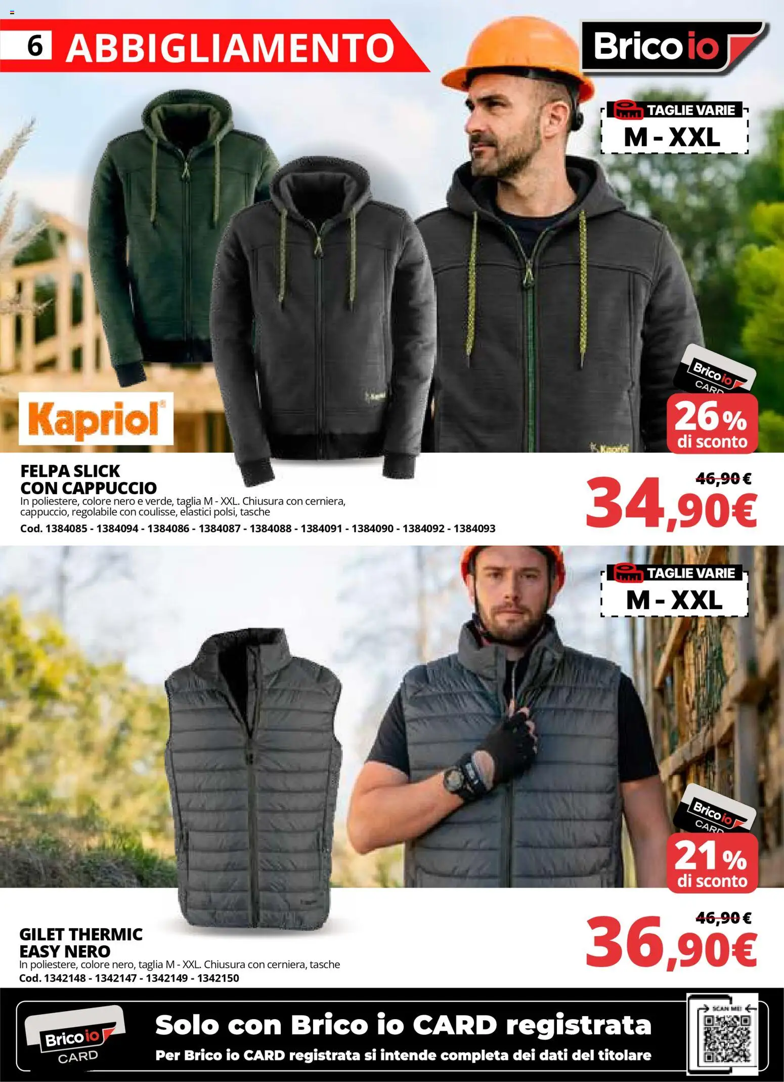 Volantino Brico io del 22.01.2026 | Pagina: 6 | Prodotti: Felpa, Gilet, Cappuccio, Elastici