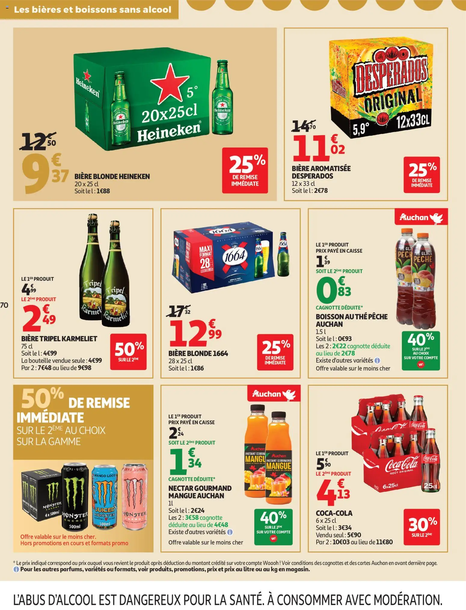 {H1} | Page: 70 | Produits: Desperados, Bière blonde Heineken, Coca cola, Heineken