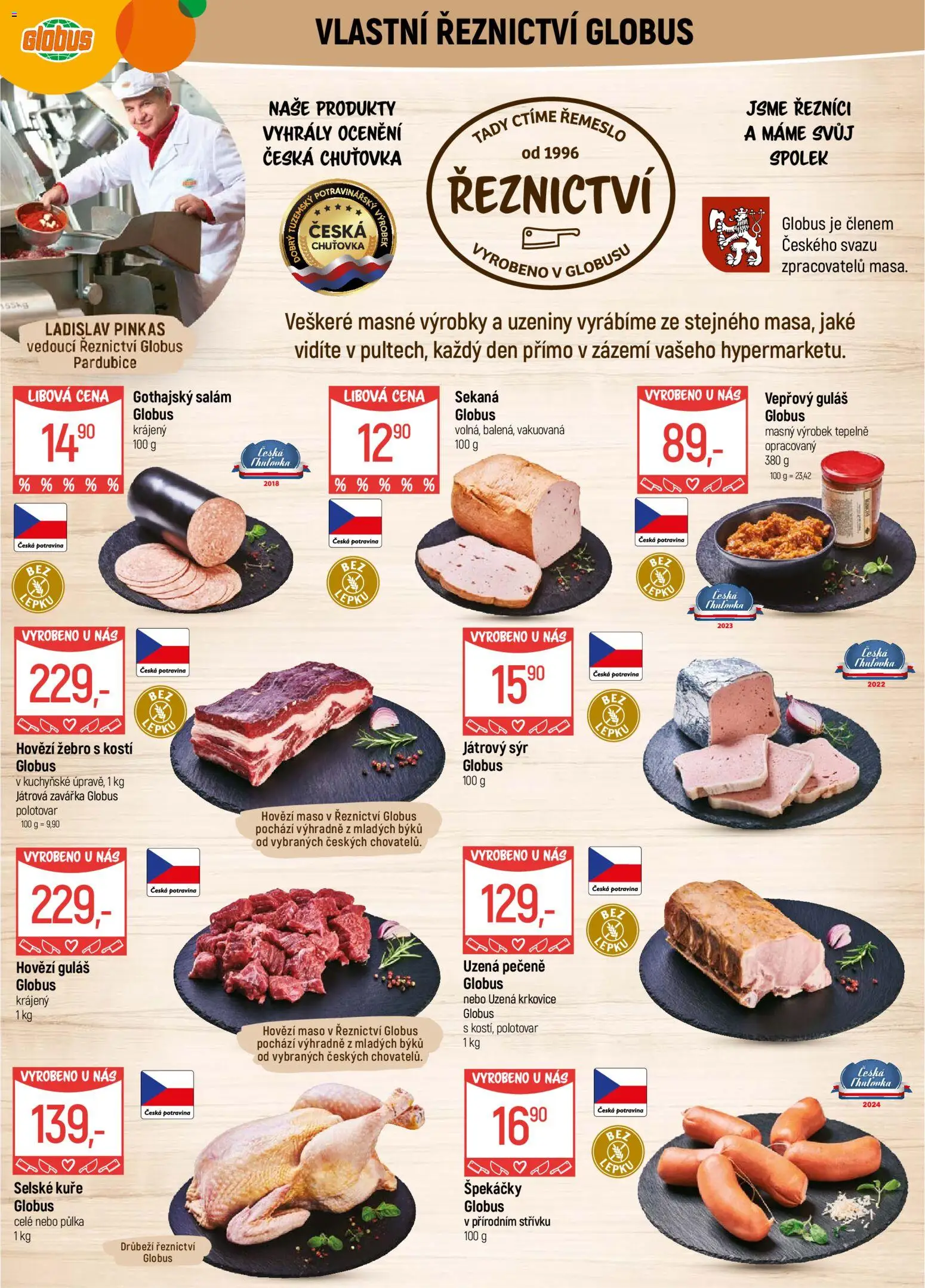 Globus leták - Pardubice od 25.02.2026 | Strana: 6 | Produkty: Hovězí, Špekáčky, Guláš, Kuře