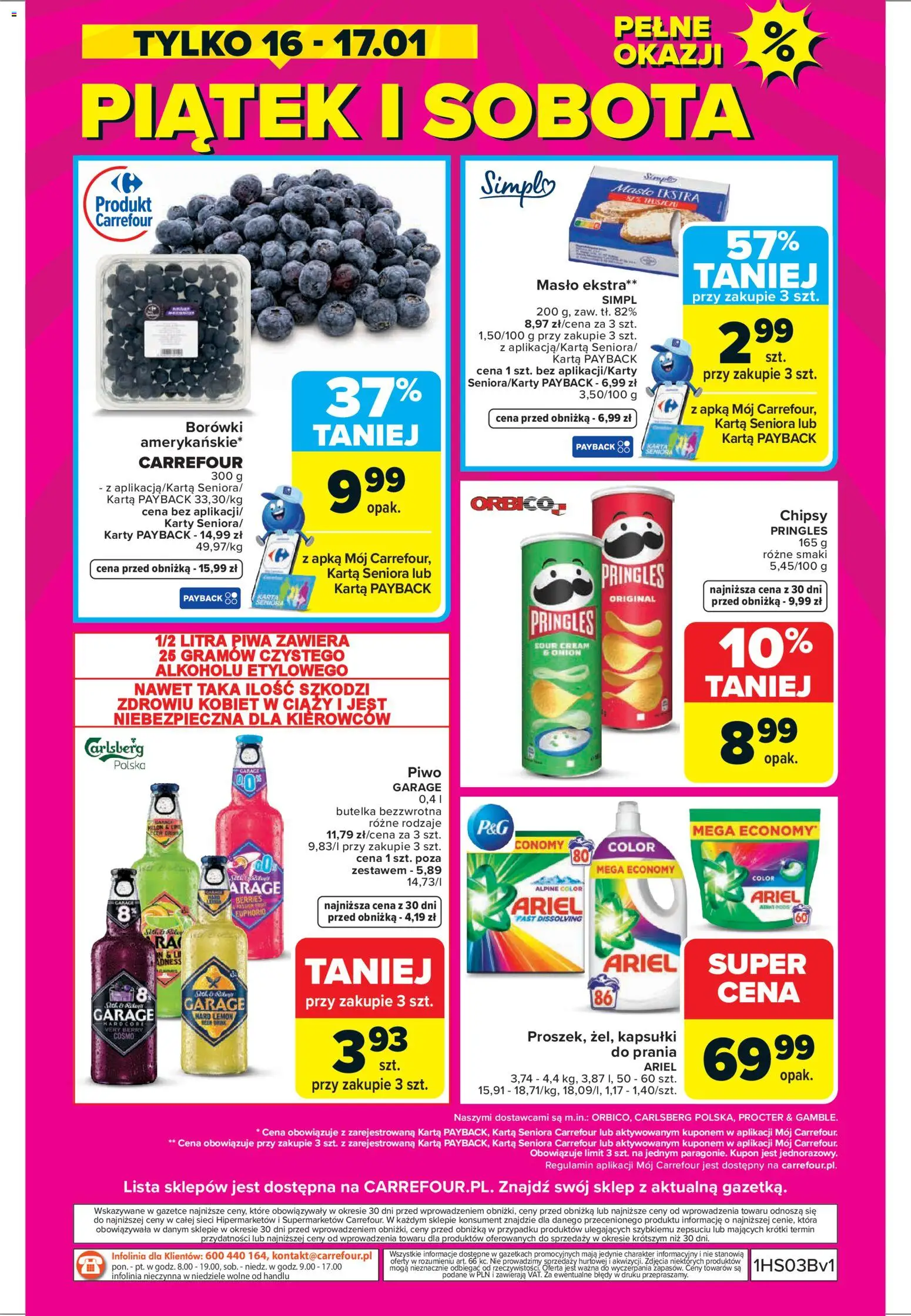 Carrefour Gazetka - Weekend okazji od 15.01.2026 | Strona: 8 | Produkty: Chipsy, Kapsułki do prania, Piwo, Pringles