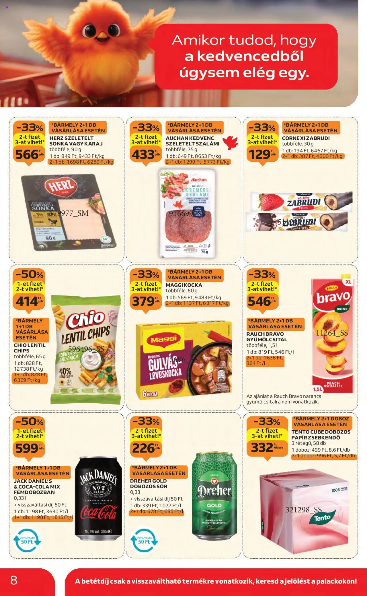 Auchan akciós ujság - amely érvényes a következő dátumtól: 21.08.2025 | Oldal: 8 | Termékek: Chips, Gyümölcsital, Karaj, Sör