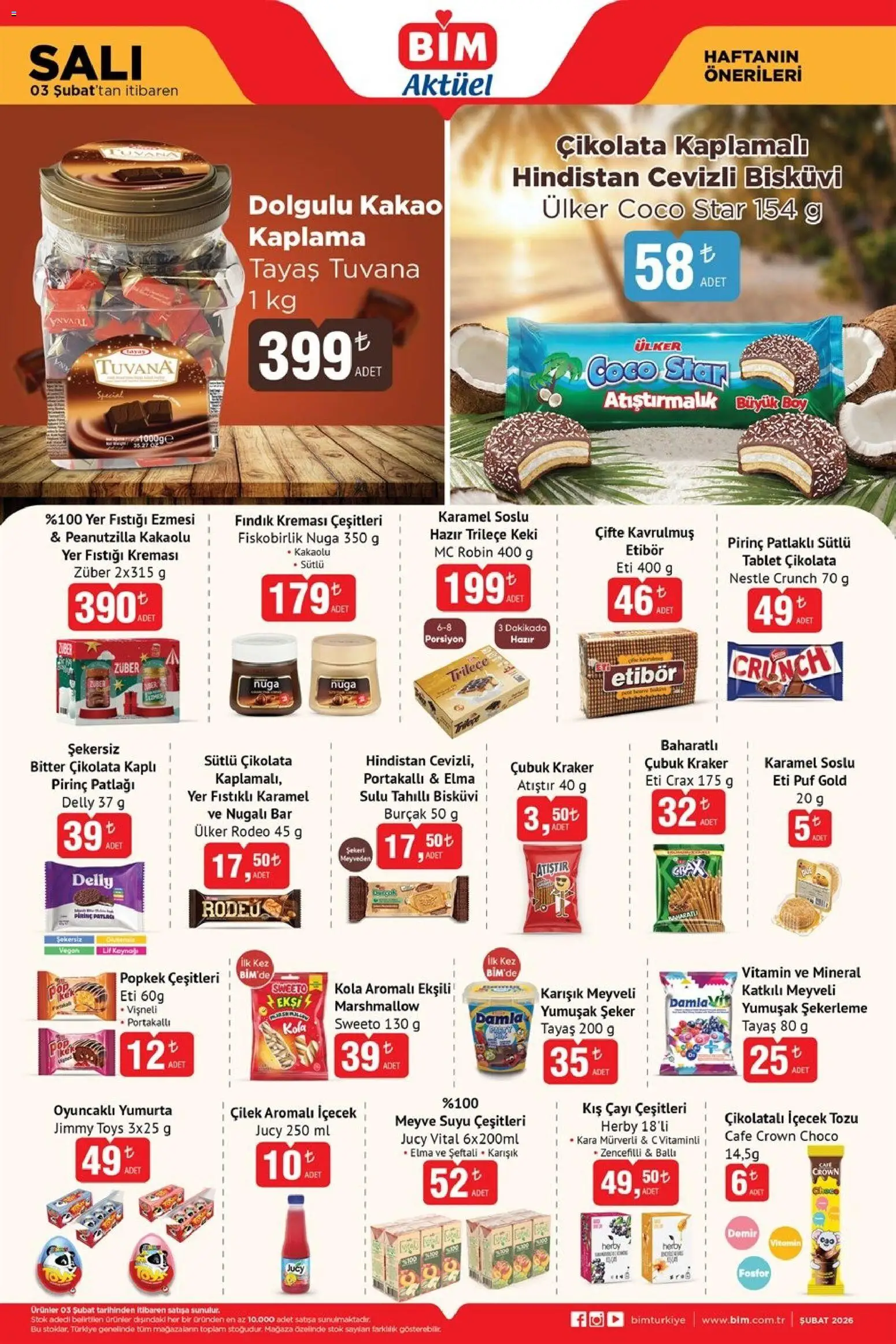 BİM Katalog - 03.02.2026 tarihinden itibaren geçerlidir | Sayfa: 2 | Ürünler: Pirinç, Meyve, Tablet, Bisküvi