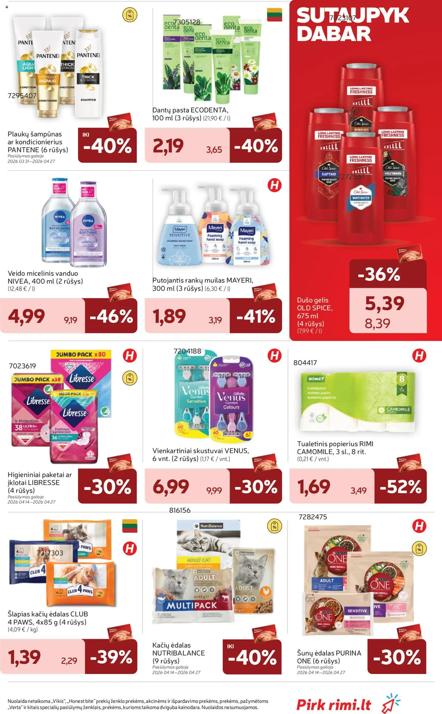 Rimi akcijos nuo 21.04.2026 | Puslapis: 29 | Prekių: Kondicionierius, Micelinis vanduo, Muilas, Tualetinis popierius