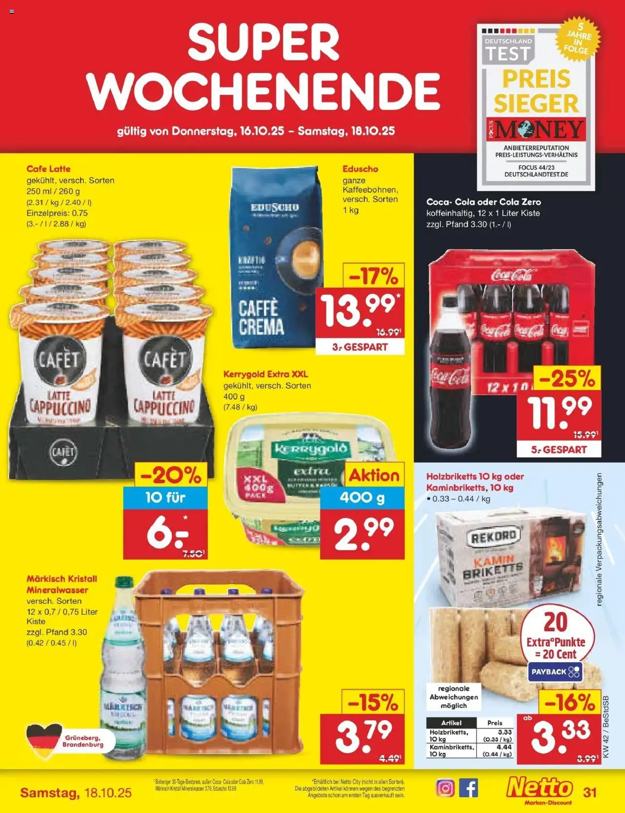 Netto Marken-Discount Prospekt 	 – gültig ab 13.10.2025 | Seite: 37 | Produkte: Coca cola, Cola, Mineralwasser, Eduscho