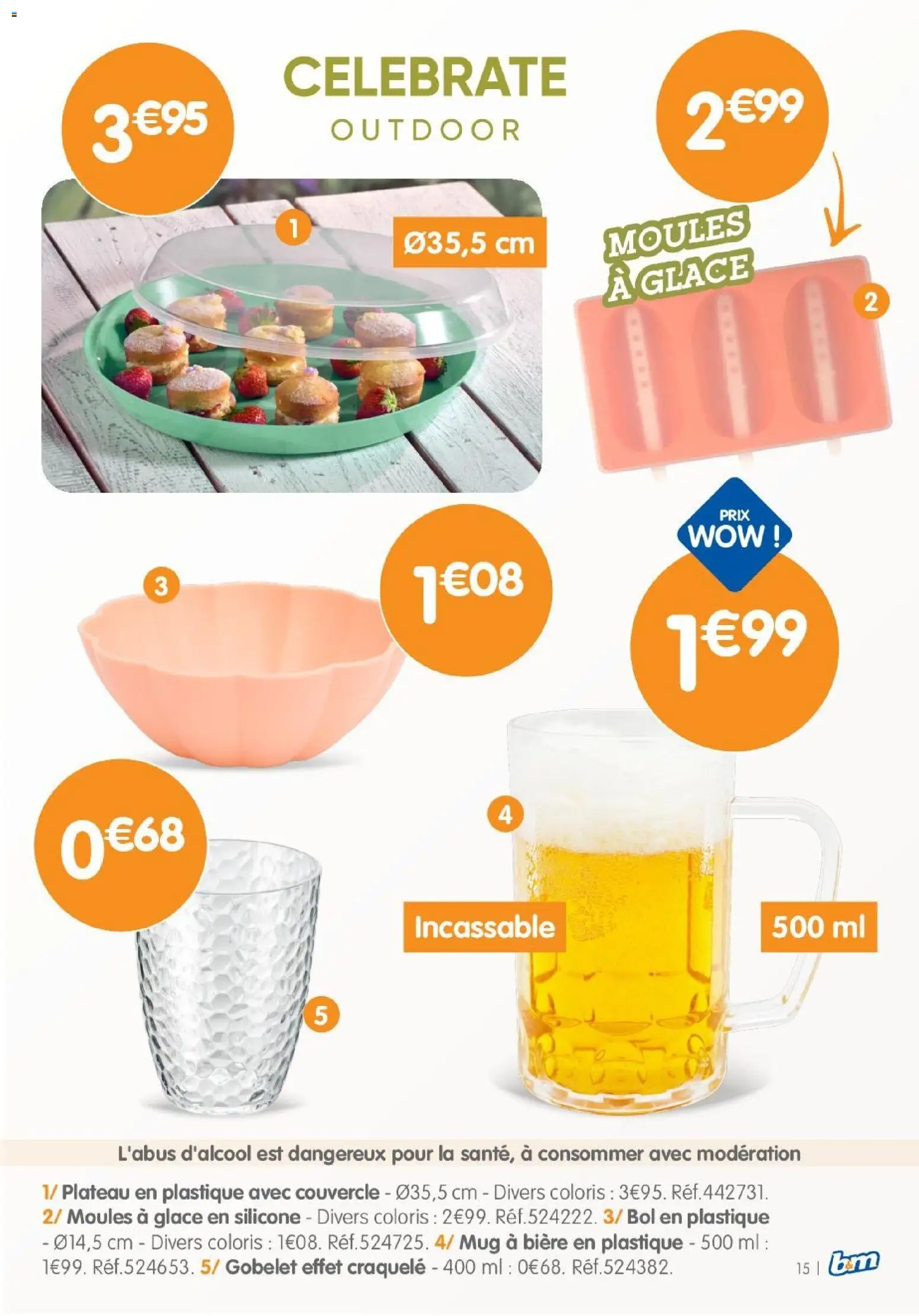 {H1} | Page: 15 | Produits: Plateau, Bol, Bière