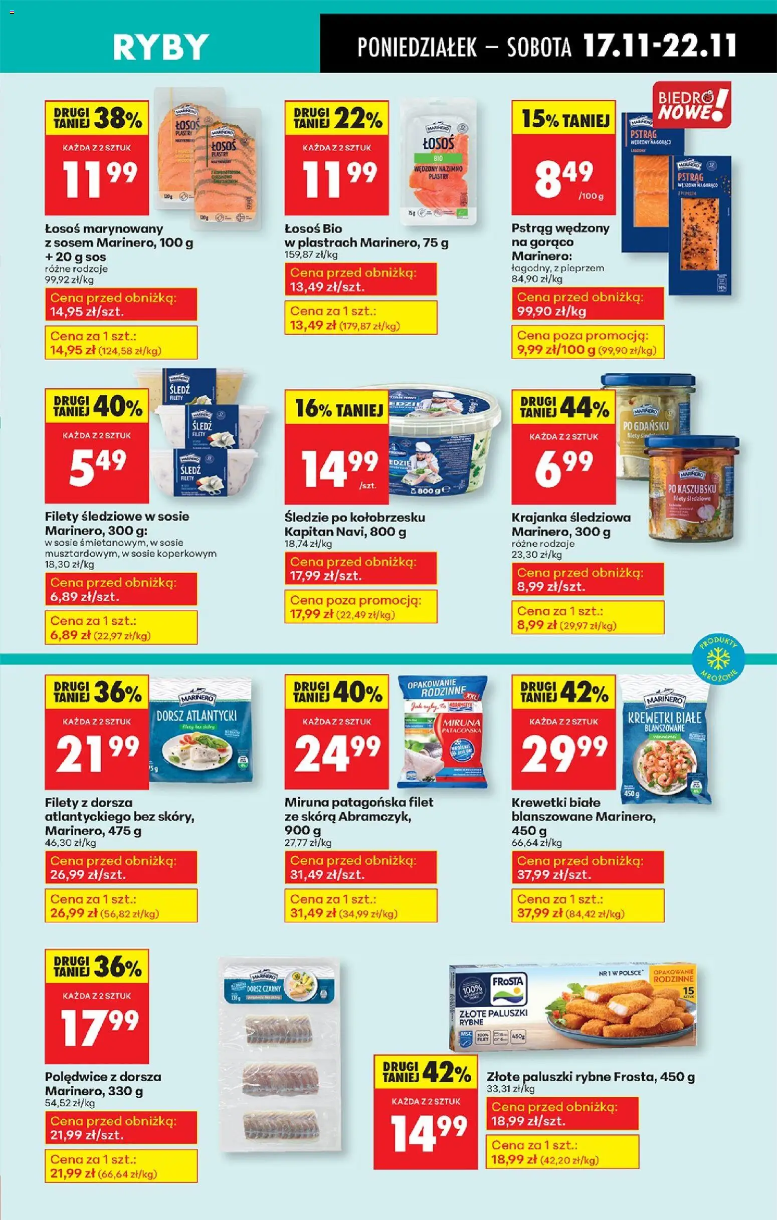 Biedronka gazetka od 17.11.2025 | Strona: 39 | Produkty: Pstrąg wędzony, Dorsz czarny, Paluszki, Ryby