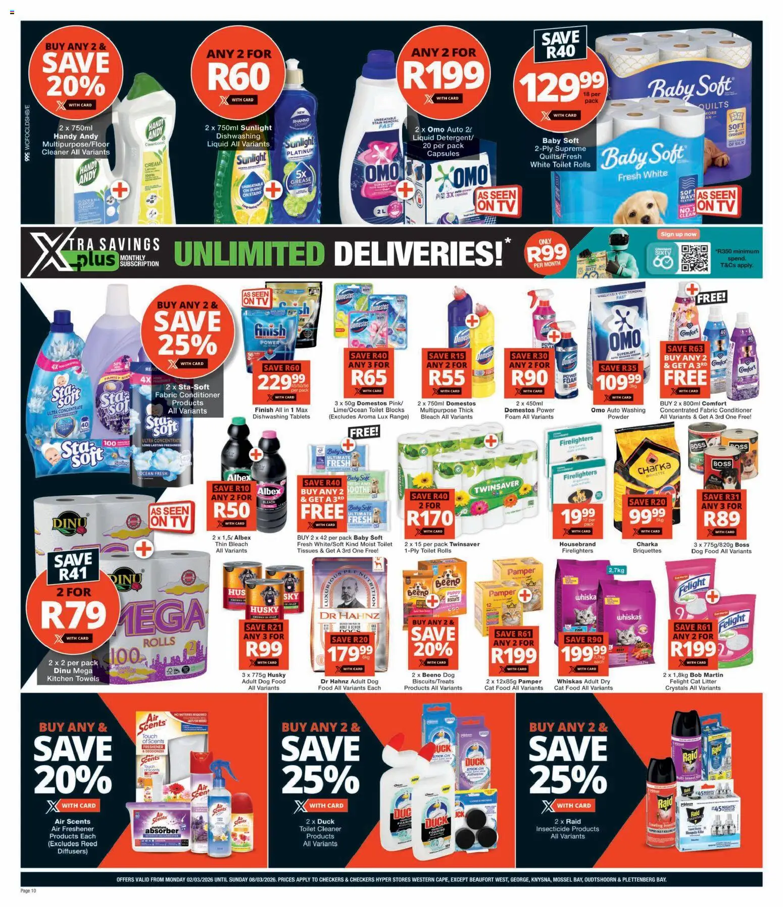 New Checkers catalogue – valid from 02.03.2026 | Page: 10 | Products: Powder, Conditioner, Cat litter, Tissues