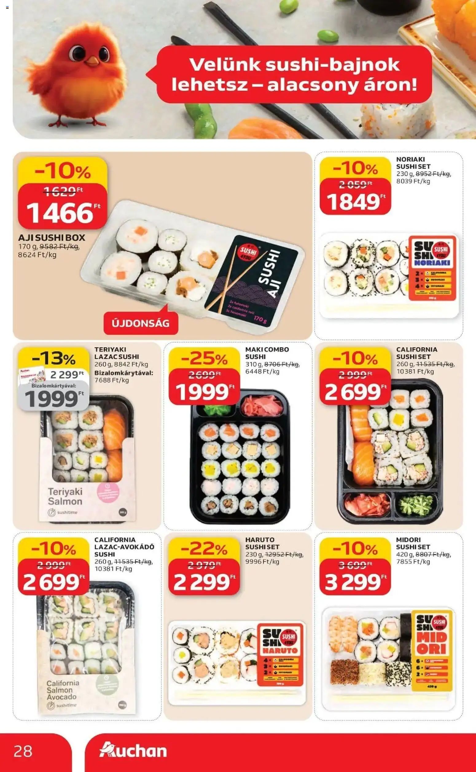 Auchan akciós ujság - amely érvényes a következő dátumtól: 19.03.2026 | Oldal: 28 | Termékek: Sushi, Lazac