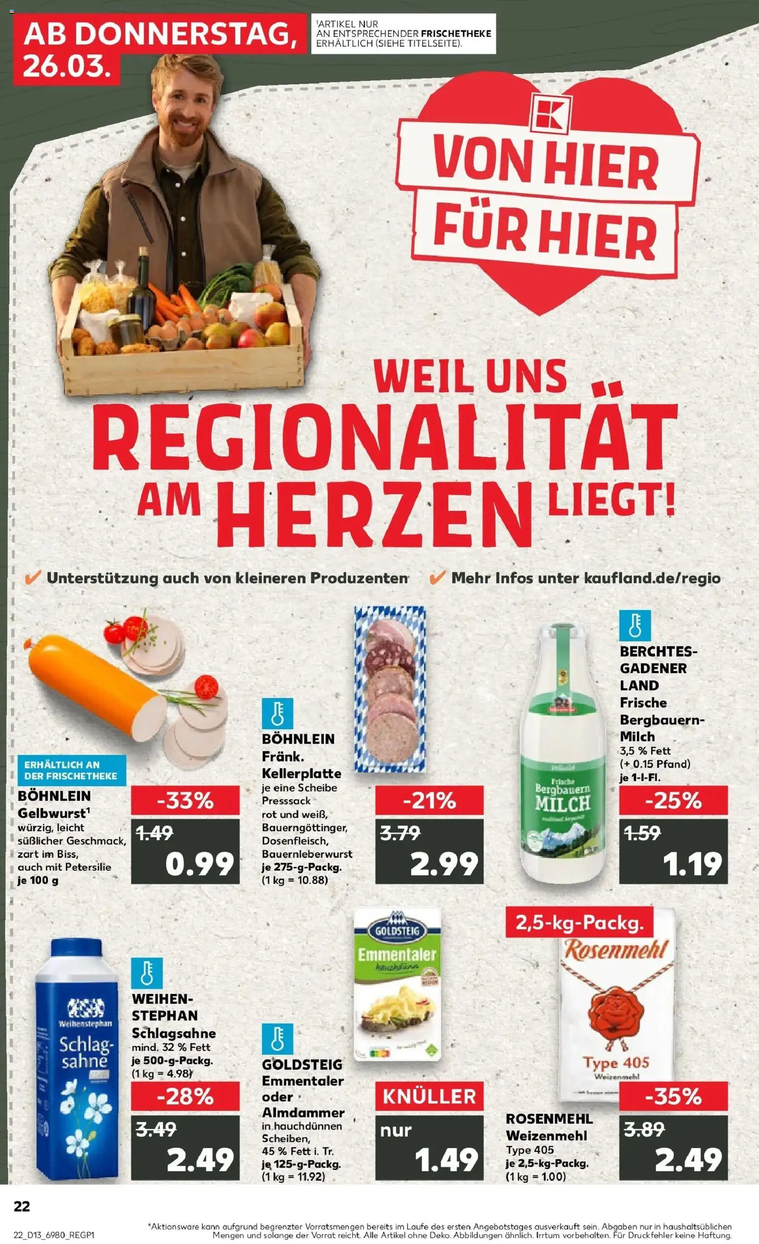 Kaufland Prospekt Höchstadt	 – gültig ab 26.03.2026 | Seite: 22 | Produkte: Schlagsahne, Milch, Weizenmehl, Sahne
