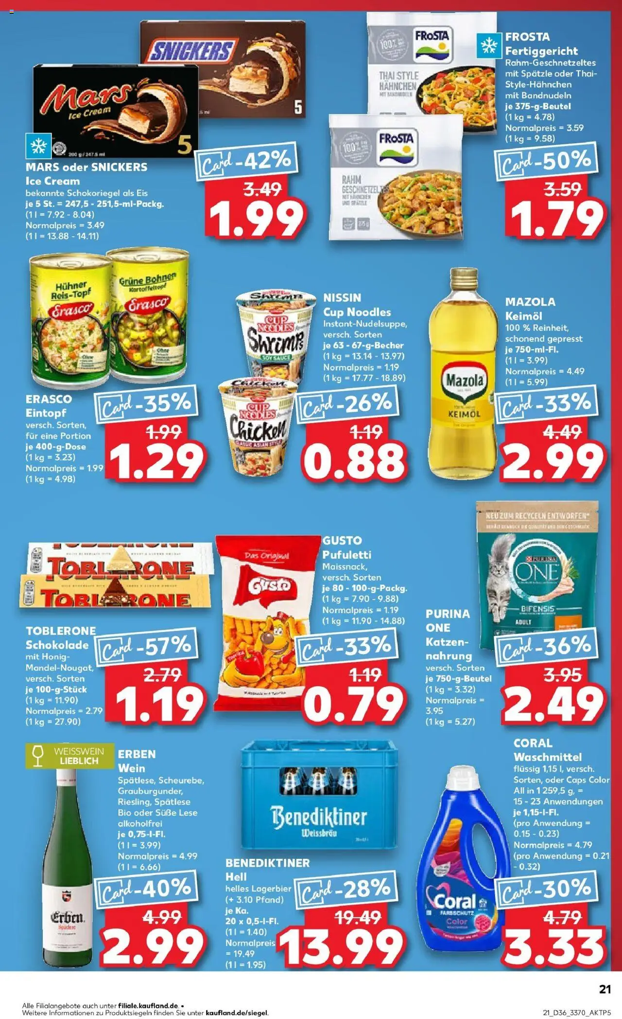 Kaufland prospekt Sonneberg	 – gültig ab 04.09.2025 | Seite: 21 | Produkte: Coral, Coral waschmittel, Benediktiner hell, Wein