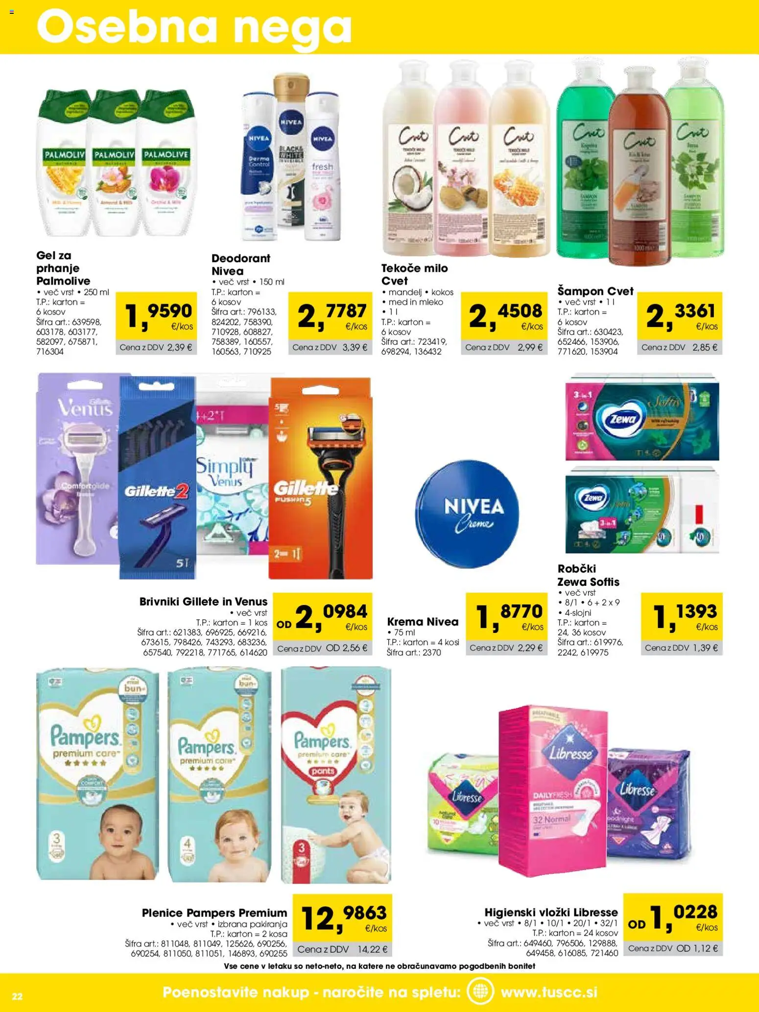 Novi Tuš katalog ponudbe – veljaven od 01.02.2026 | Stran: 22 | Izdelki: Higienski vložki, Plenice, Vložki, Mleko