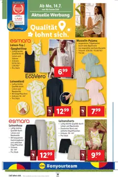 Lidl Aktionen ab 10.07.2025 | Seite: 28 | Produkte: Leinenhose, Spaghettitop