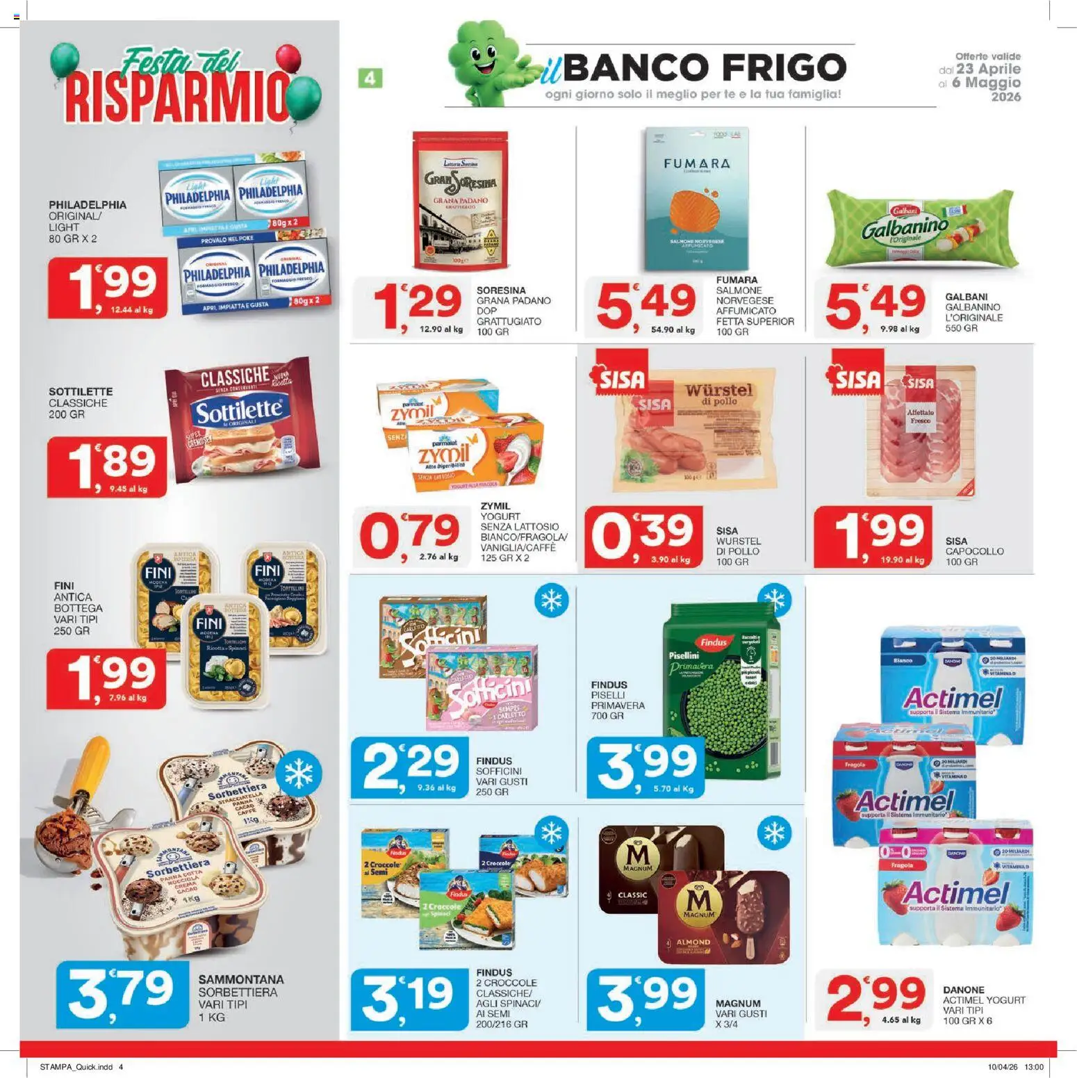 Volantino SISA del 23.04.2026 | Pagina: 4 | Prodotti: Pollo, Salmone, Wurstel, Stracciatella