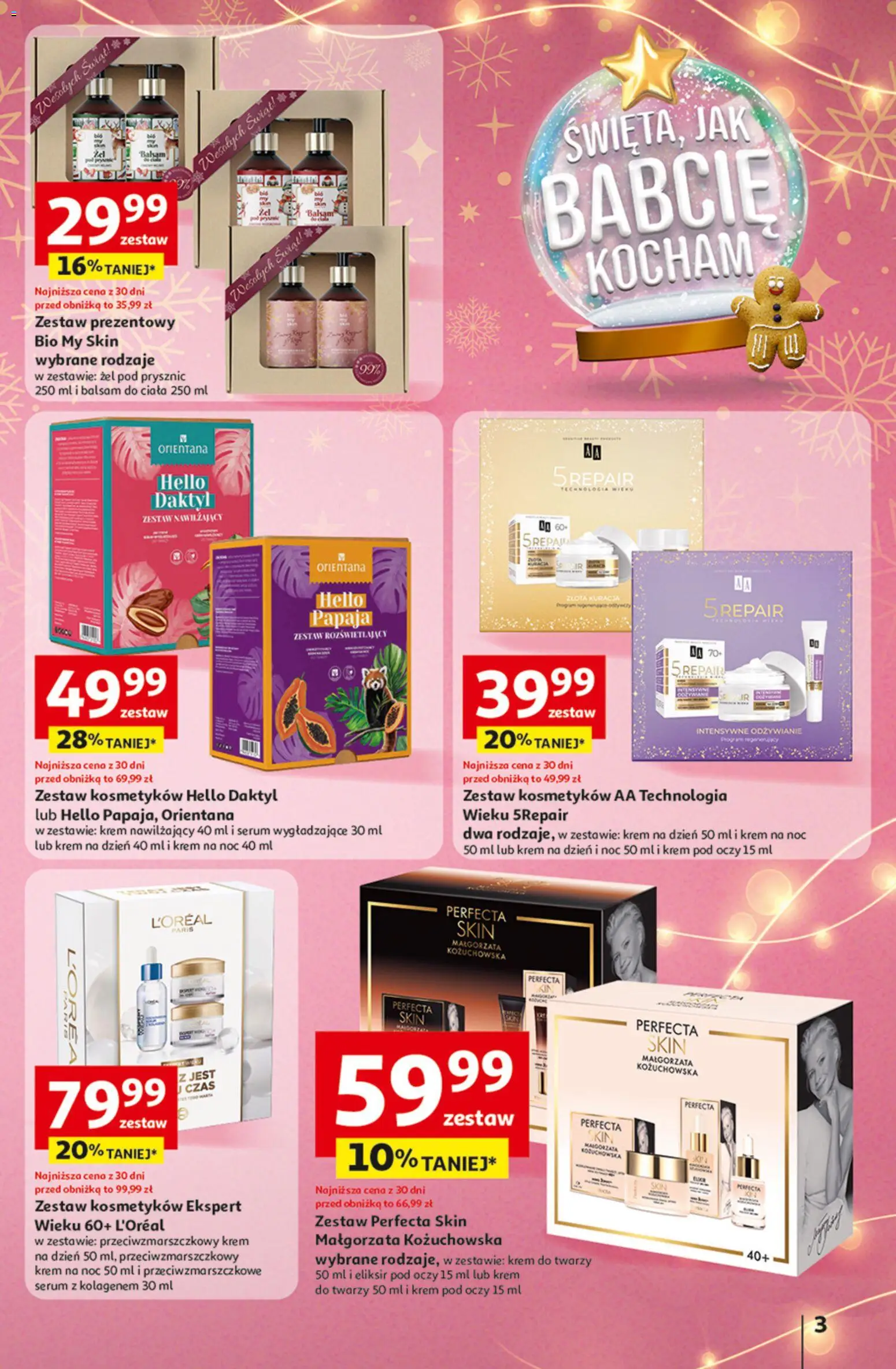Auchan Gazetka - Katalog prezenty od 27.11.2025 | Strona: 3 | Produkty: Daktyl, Papaja, Żel pod prysznic, Krem