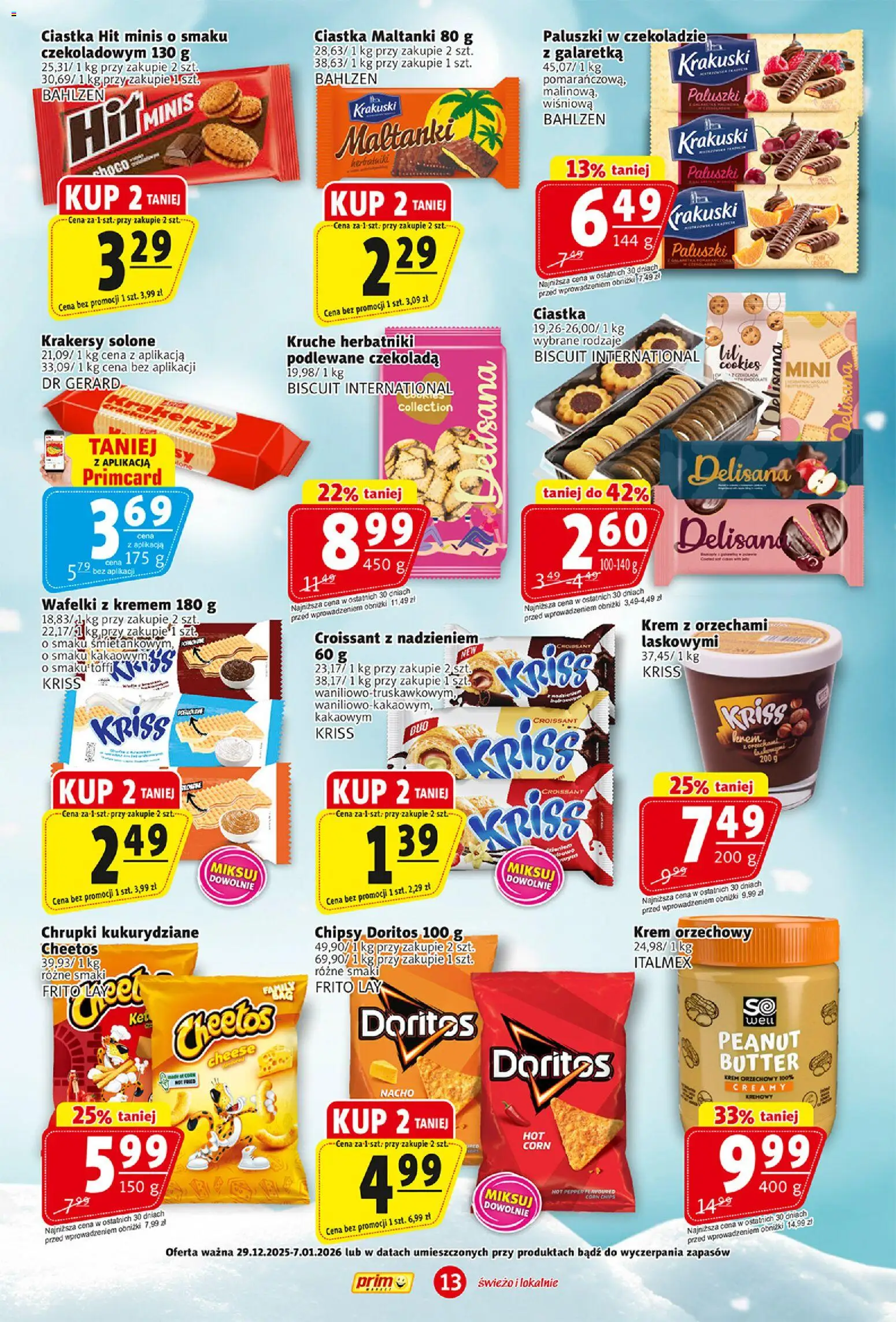 Prim Market Gazetka od 29.12.2025 | Strona: 13 | Produkty: Doritos, Herbatniki, Wafelki, Ciastka