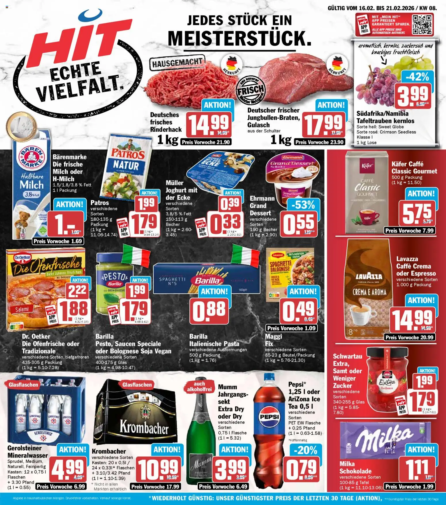 HIT Prospekt 	 – gültig ab 16.02.2026 | Seite: 1 | Produkte: Joghurt, Sekt, Mineralwasser, Krombacher