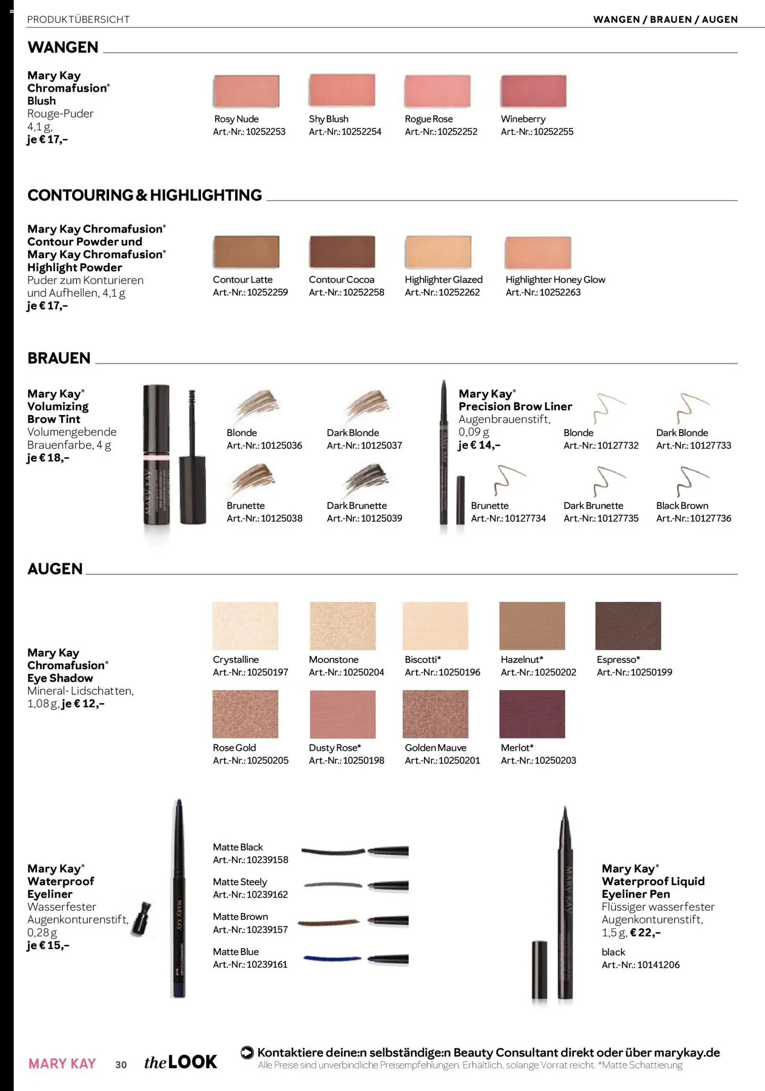 Mary Kay Katalog – gültig ab 15.01.2026 | Seite: 30 | Produkte: Puder, Eyeliner, Highlighter, Blush