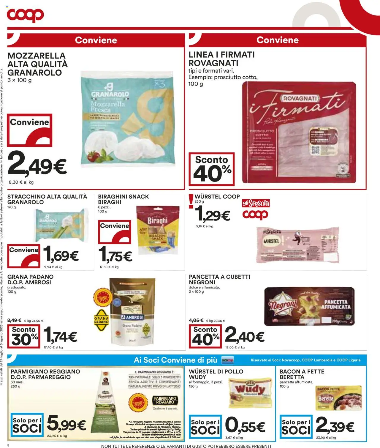 Volantino COOP del 24.07.2025 | Pagina: 8 | Prodotti: Mozzarella, Prosciutto, Data, Parmigiano