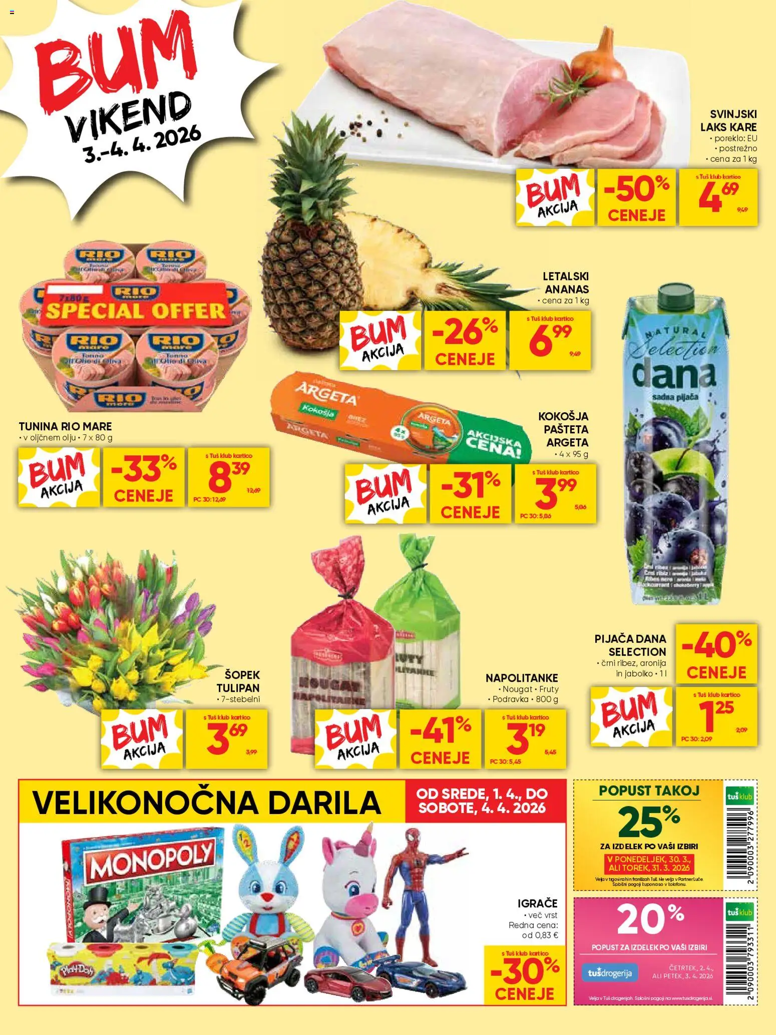 Novi Tuš katalog ponudbe – veljaven od 30.03.2026 | Stran: 24 | Izdelki: Napolitanke, Pašteta, Šopek, Ananas