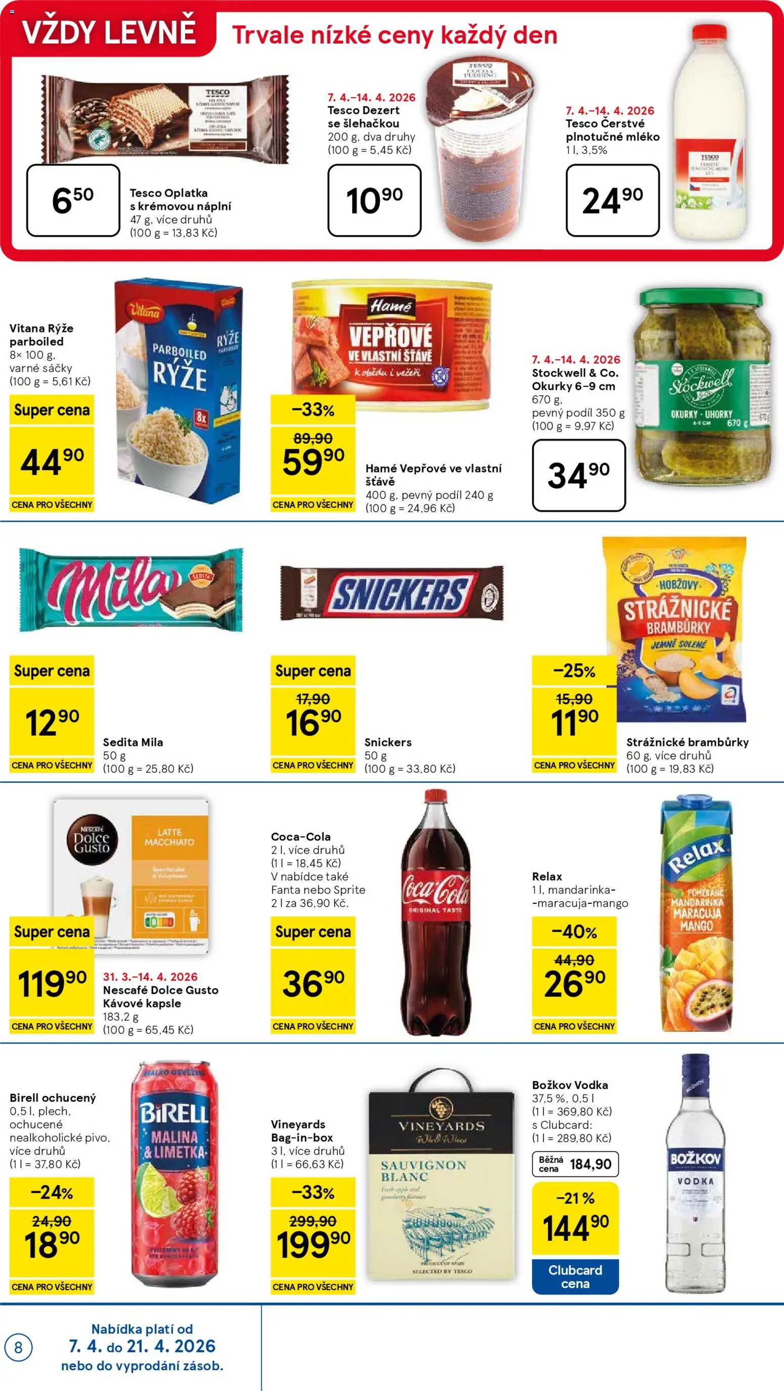 Tesco leták - Supermarket od 07.04.2026 | Strana: 8 | Produkty: Mango, Birell, Kapsle, Vodka