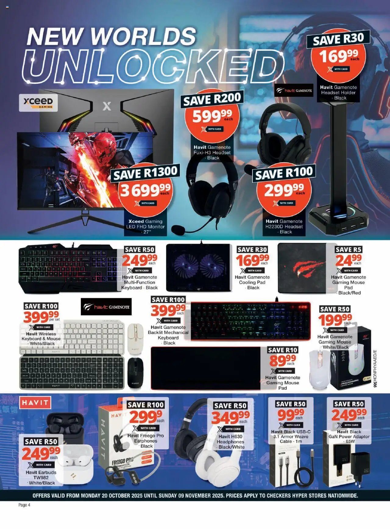 New Checkers catalogue – valid from 20.10.2025 | Page: 4 | Products: Headset, Earbuds, Monitor, Mouse