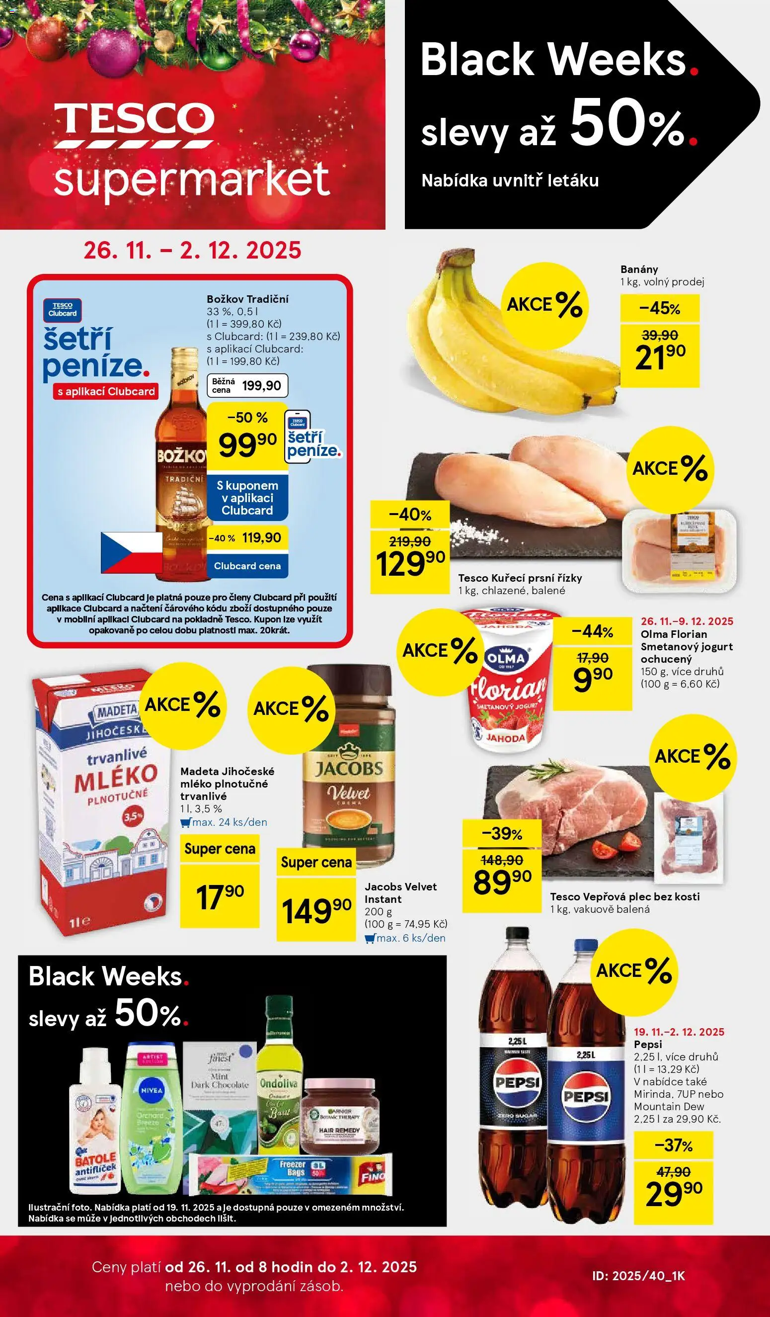 Tesco Black Friday od 26.11.2025 | Strana: 1 | Produkty: Mléko, Plec bez kosti, Pepsi, Jacobs velvet