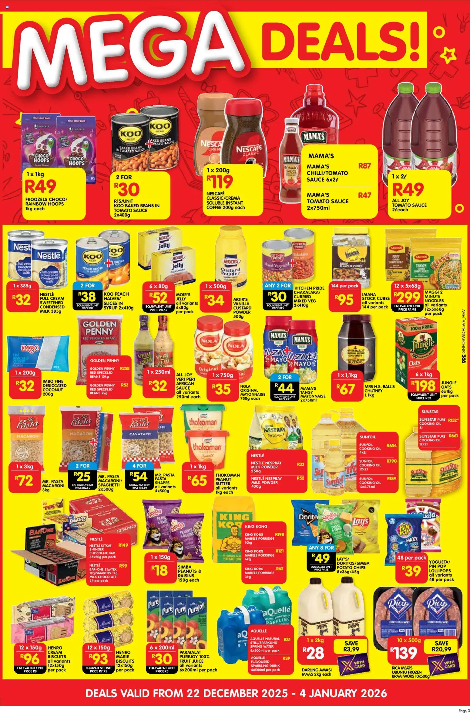 New Shoprite catalogue – valid from 22.12.2025 | Page: 3 | Products: Oil, Chocolate, Beef, Fruit