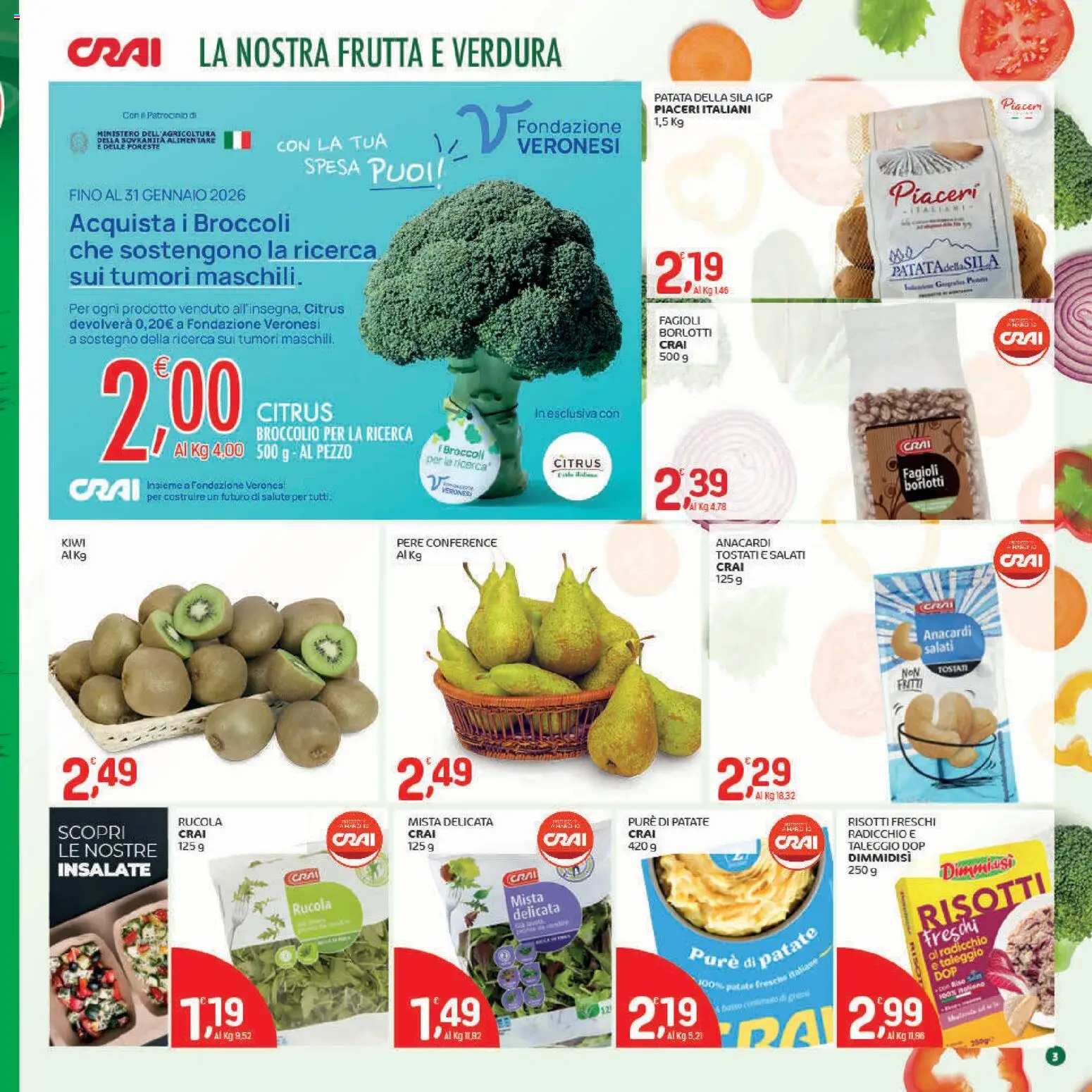 Volantino CRAI del 22.01.2026 | Pagina: 3 | Prodotti: Kiwi, Patate, Frutta, Broccoli