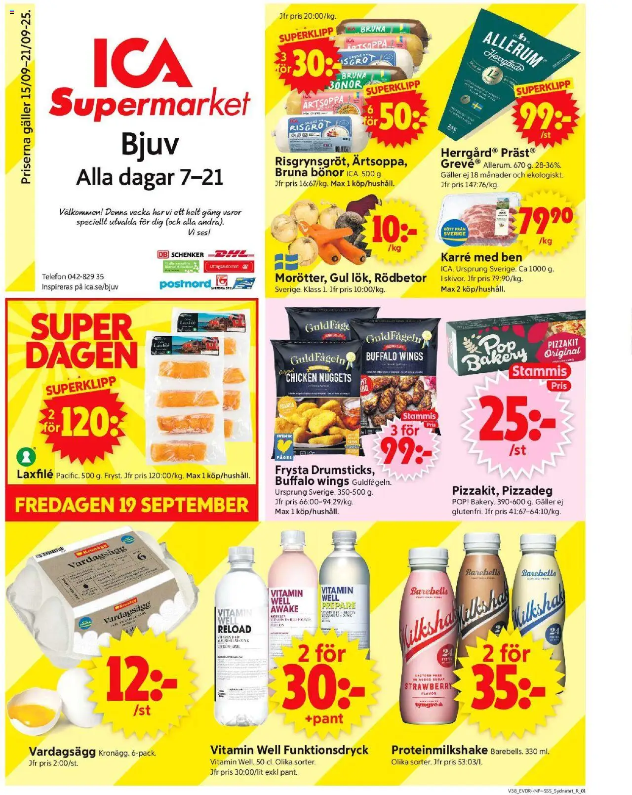 ICA Supermarket reklamblad aktuell från 15.09.2025 | Sida: 1 | Produkter: Galler, Telefon, Bönor, Spel