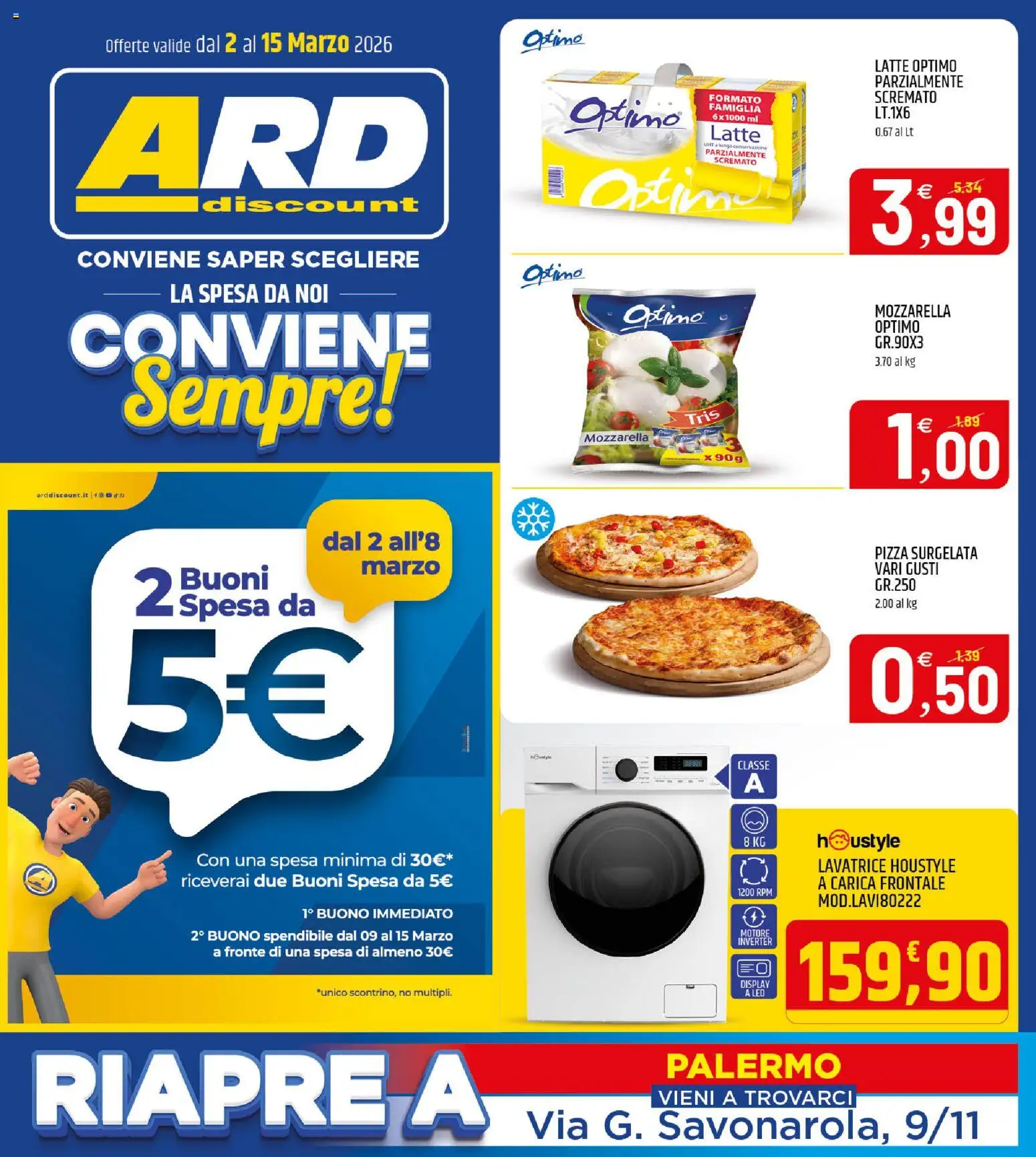 Volantino ARD Discount del 02.03.2026 | Pagina: 1 | Prodotti: Pizza, Mozzarella, Latte, Lavatrice