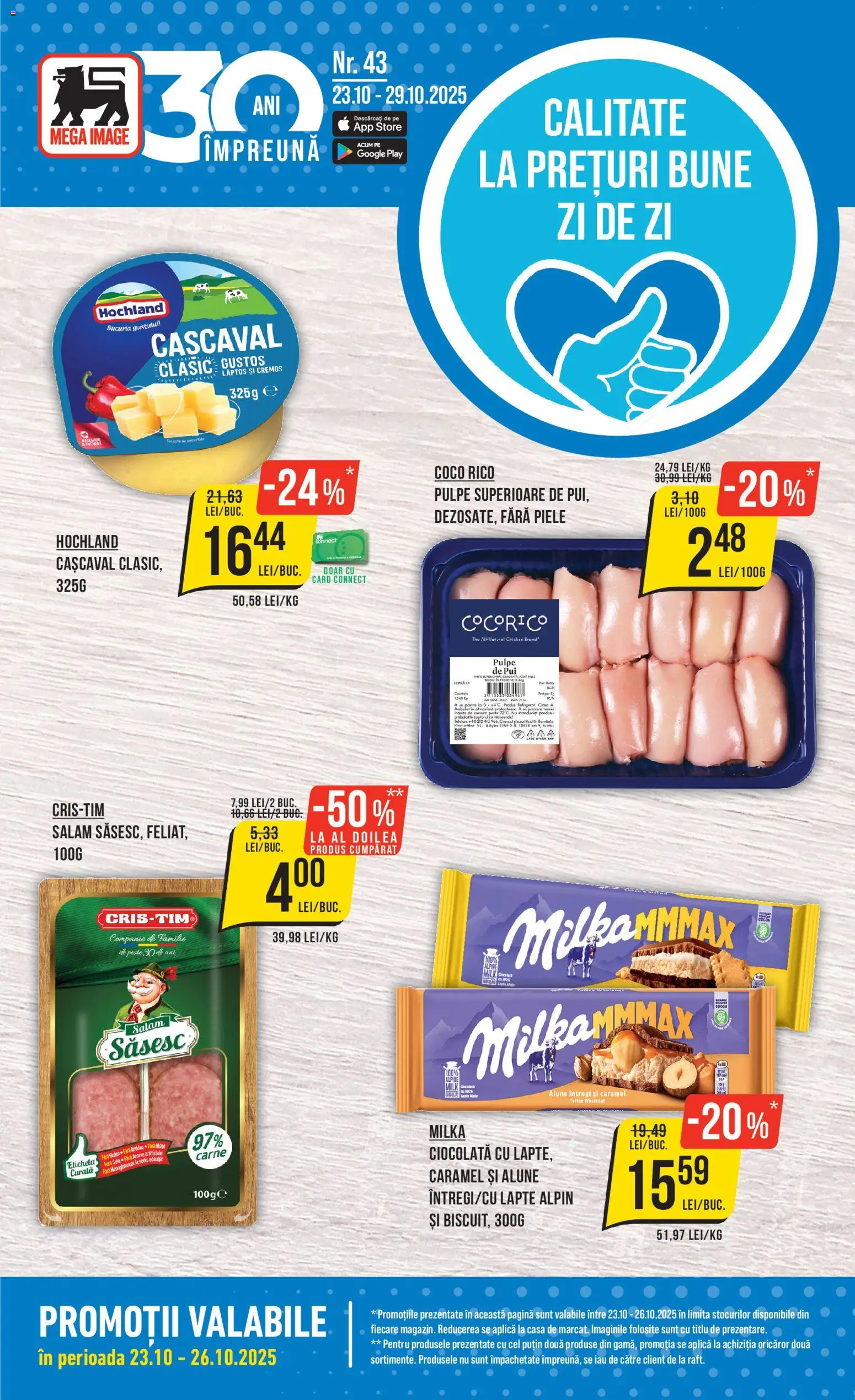 Noul catalog Mega Image – valabil de la 23.10.2025 | Pagină: 1 | Produse: Hacıyatmaz Kedi Oyuncağı, Alune, Ciocolată, Salam