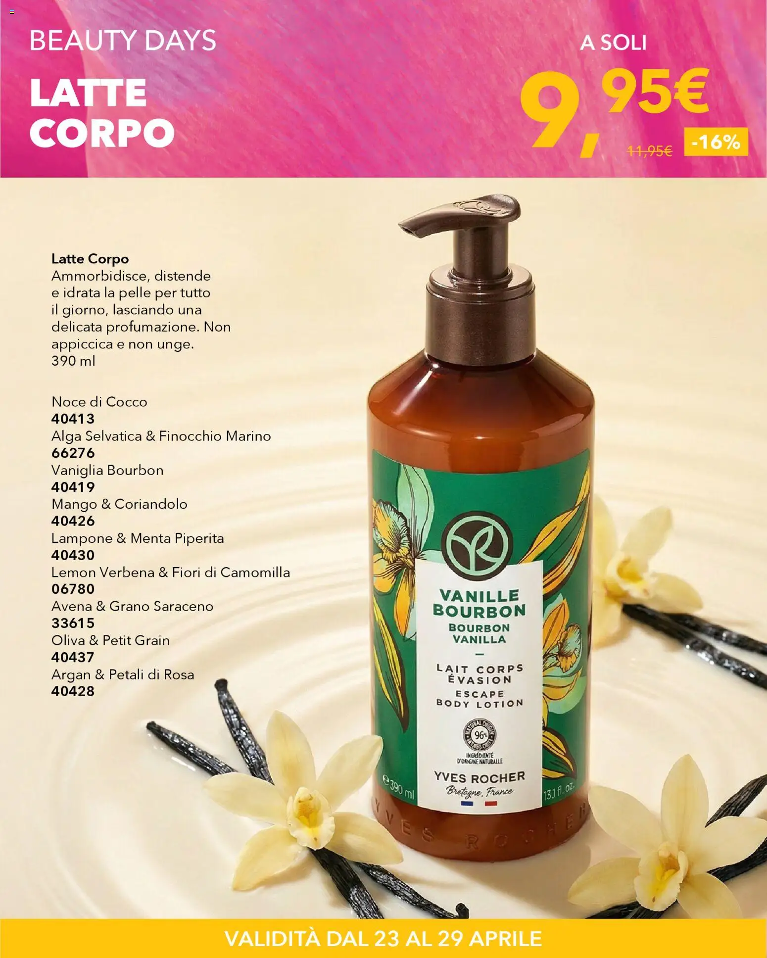 Volantino Yves Rocher del 23.04.2026 | Pagina: 20 | Prodotti: Latte, Mango, Lampone, Menta
