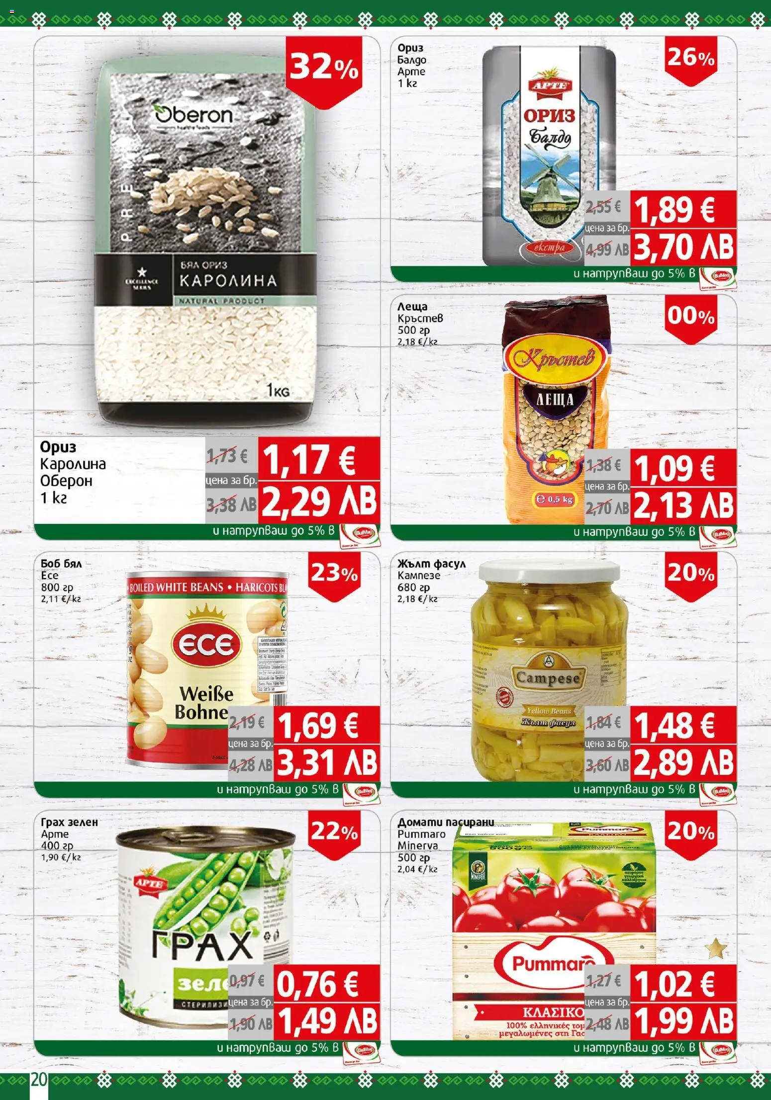 {H1} | Страница: 20 | Продукти: Ориз, Домати, Грах, Боб