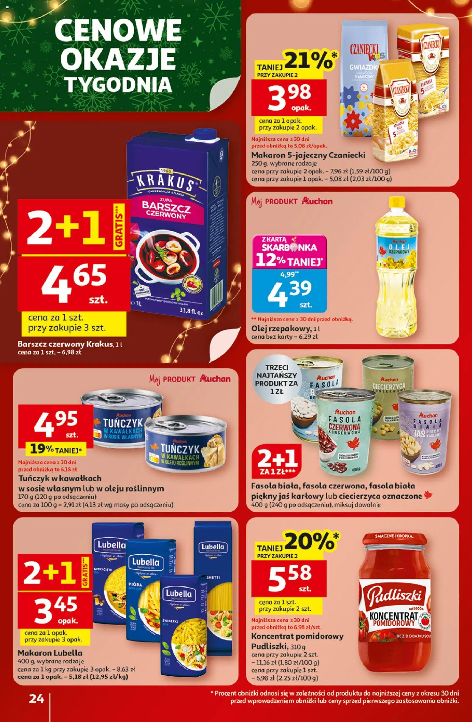 Auchan Gazetka - Święta jak babcię kocham Hipermarket od 18.12.2025 | Strona: 24 | Produkty: Karta, Koncentrat pomidorowy, Tuńczyk, Makaron