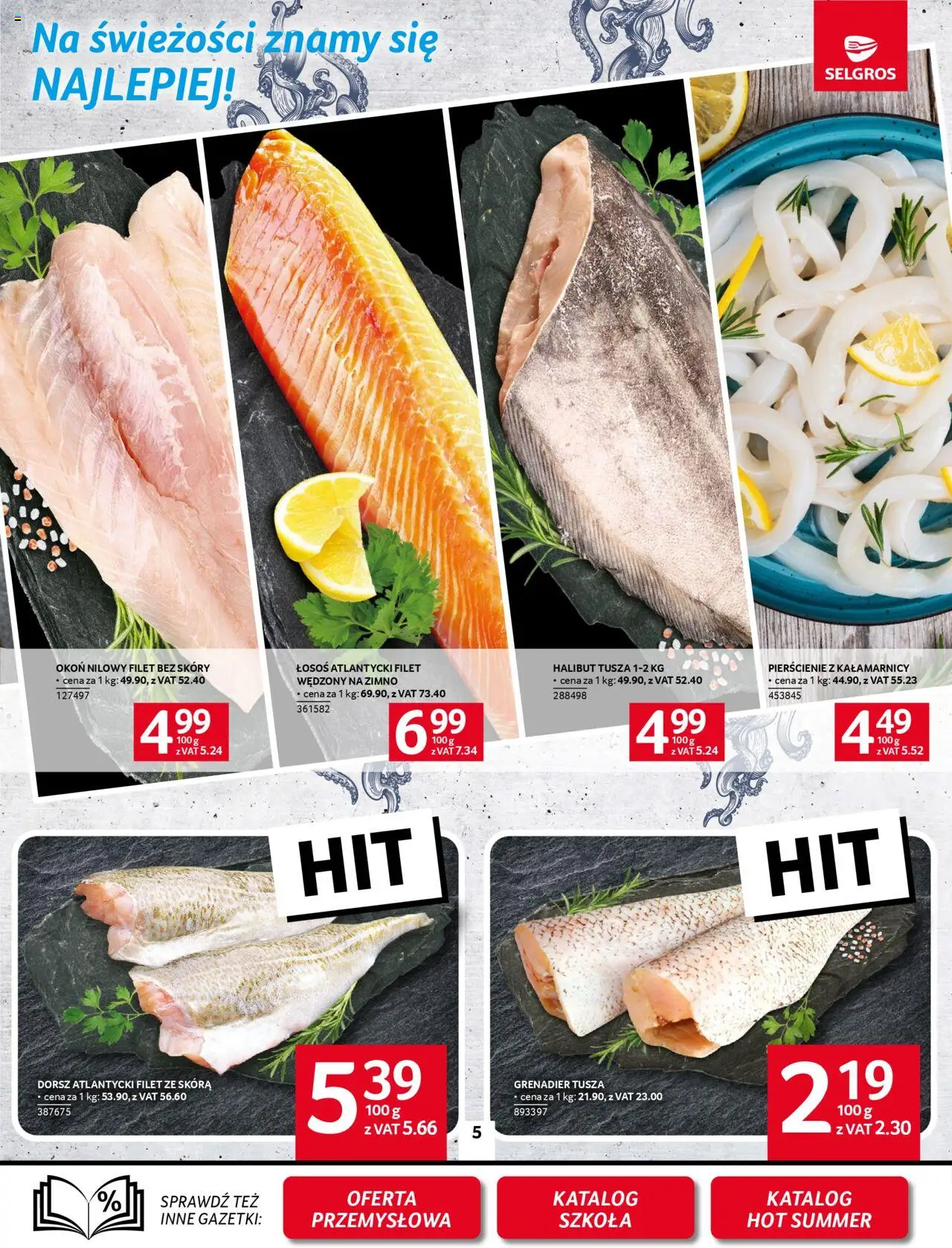 Selgros cash&carry Gazetka od 14.08.2025 | Strona: 5 | Produkty: Łosoś atlantycki, Dorsz, Halibut, Łosoś