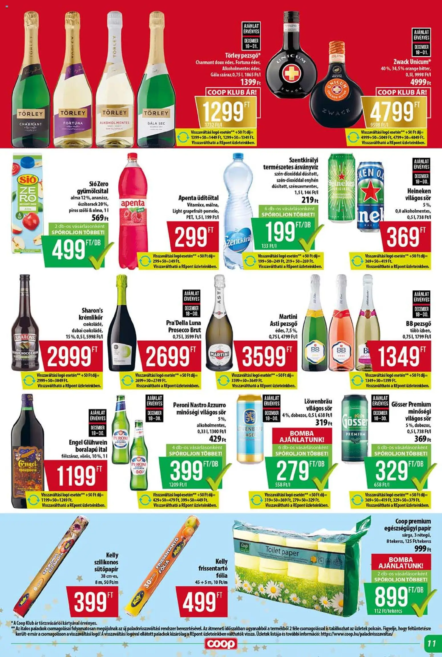 COOP akciós ujság - amely érvényes a következő dátumtól: 18.12.2025 | Oldal: 11 | Termékek: Szőlő, Gyümölcsital, Heineken, Gösser