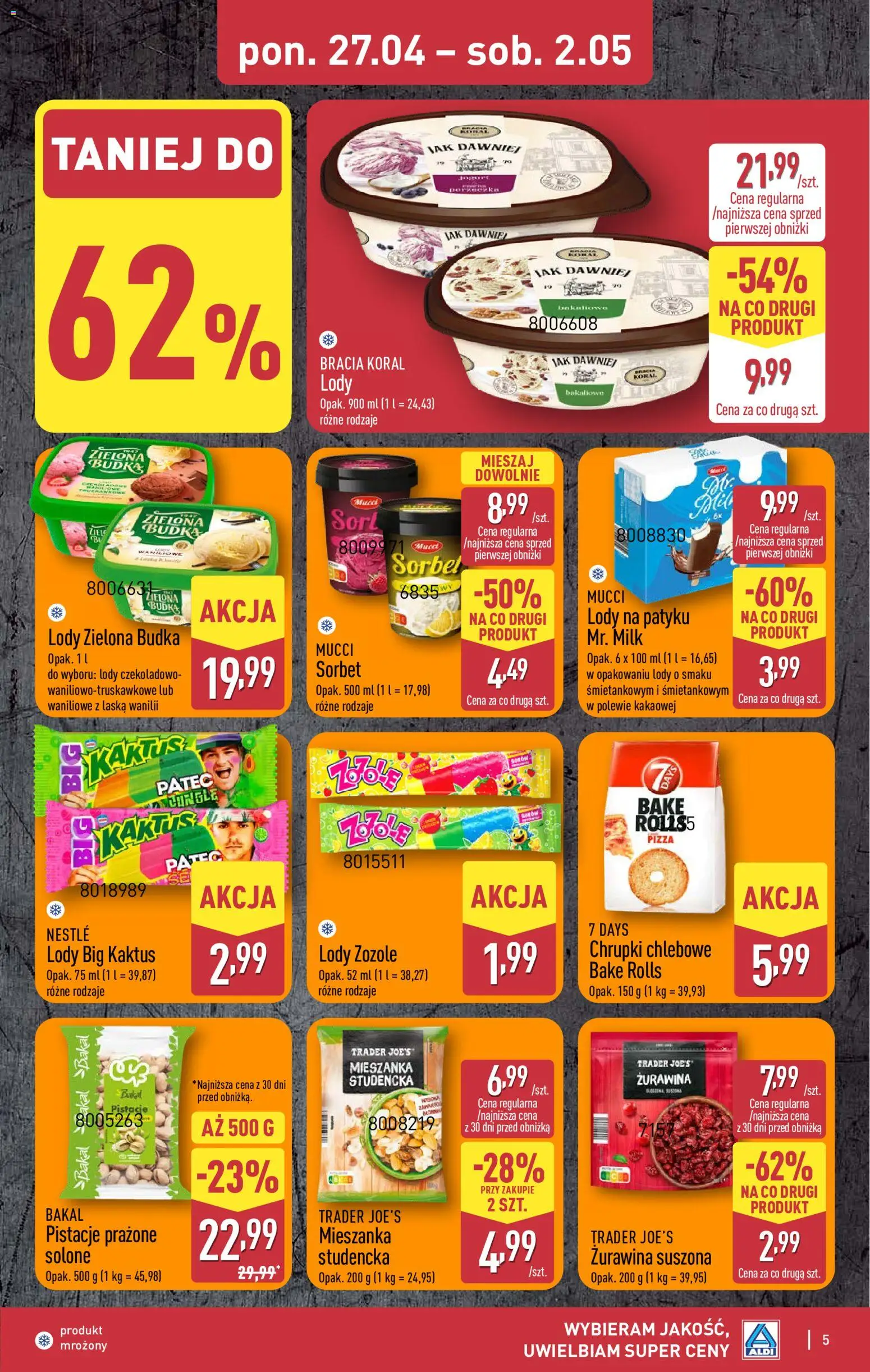 Aldi gazetka - Sezon na grill od 27.04.2026 | Strona: 5 | Produkty: Chrupki, Żurawina, Lody na patyku, Jogurt