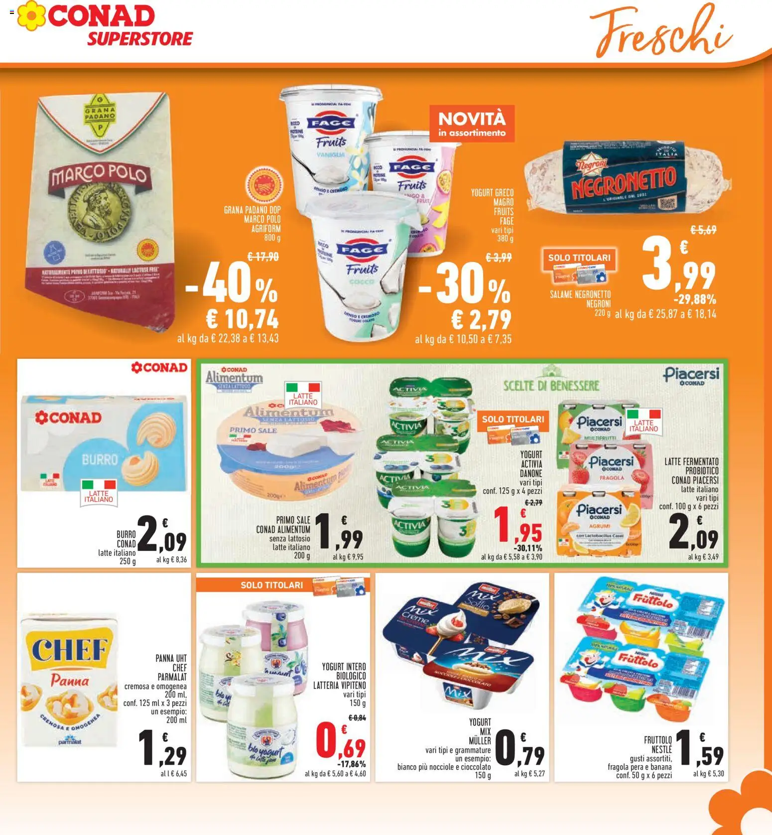 Volantino Conad del 26.02.2026 | Pagina: 13 | Prodotti: Yogurt greco, Salame, Latte, Pera