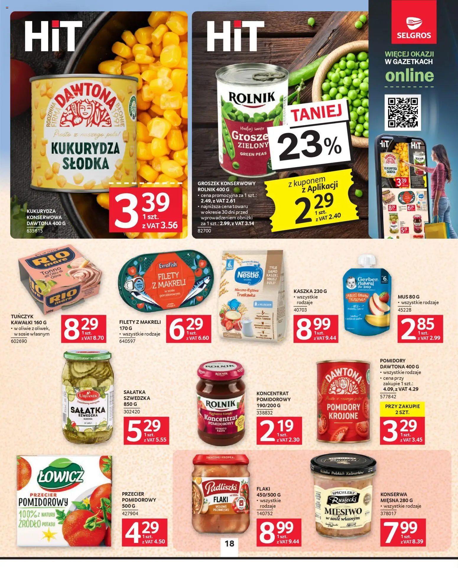 Selgros cash&carry gazetka od 09.04.2026 | Strona: 18 | Produkty: Przecier pomidorowy, Kukurydza, Groszek konserwowy, Pomidory