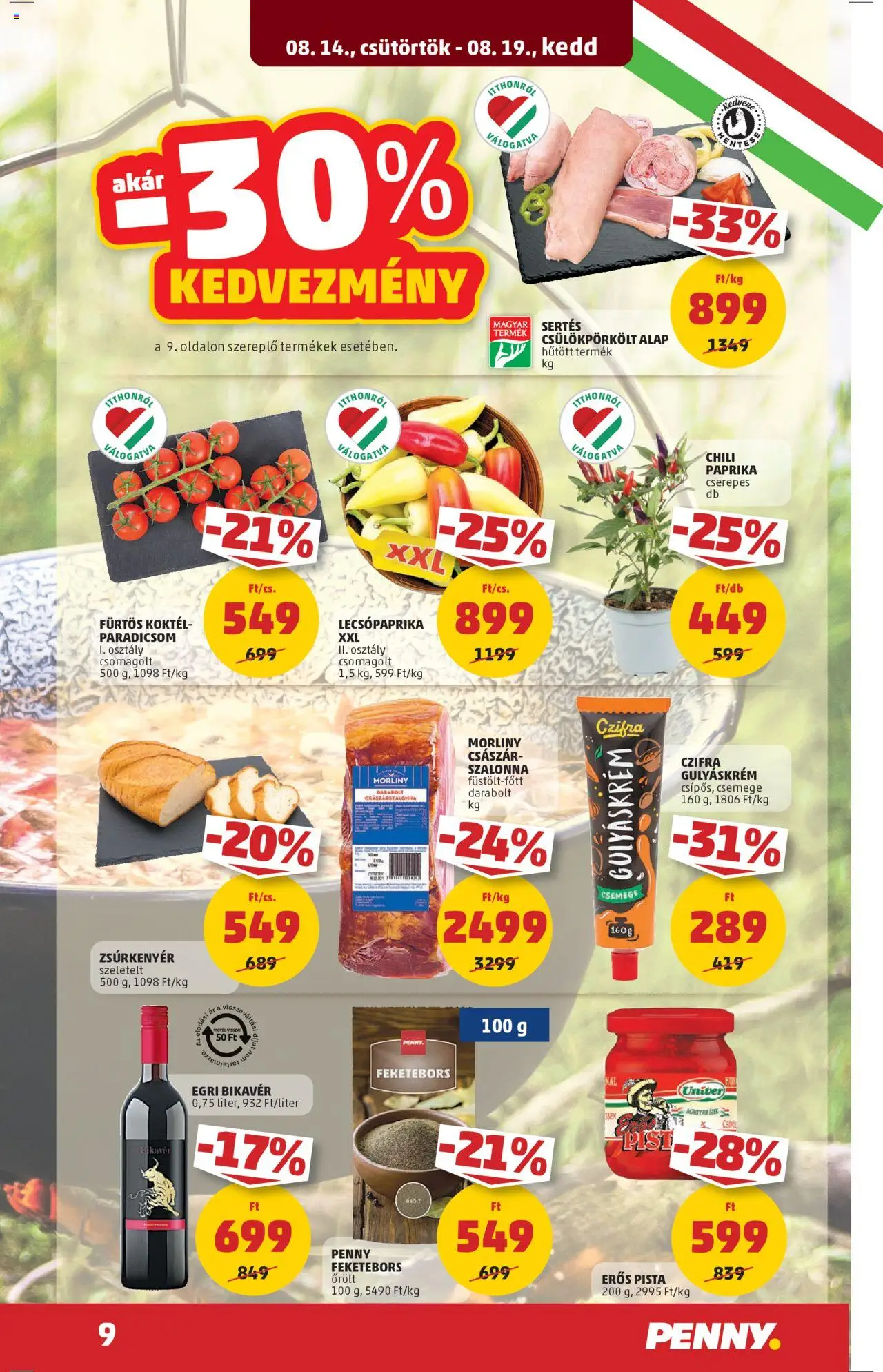PENNY akciós ujság - amely érvényes a következő dátumtól: 14.08.2025 | Oldal: 13 | Termékek: Gulyáskrém, Zsúrkenyér, Bacon, Szalonna