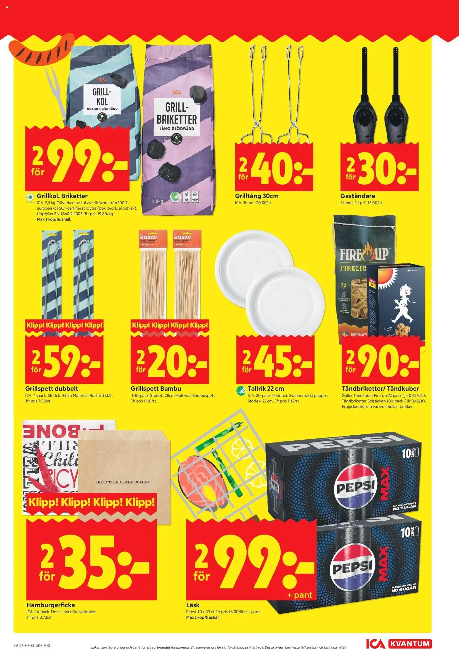 ICA Kvantum reklamblad aktuell från 20.04.2026 | Sida: 3 | Produkter: Grill, Briketter, Grillspett, Galler
