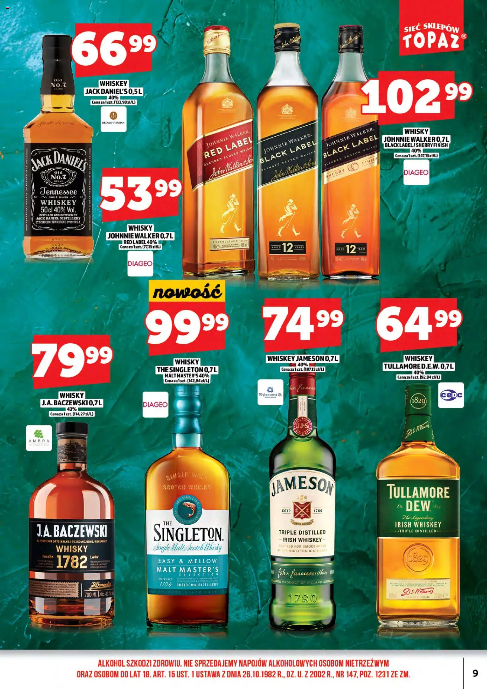 Topaz Gazetka alkoholowa od 01.01.2026 | Strona: 11 | Produkty: Jameson, Jack Daniel's, Alkohol, Whisky