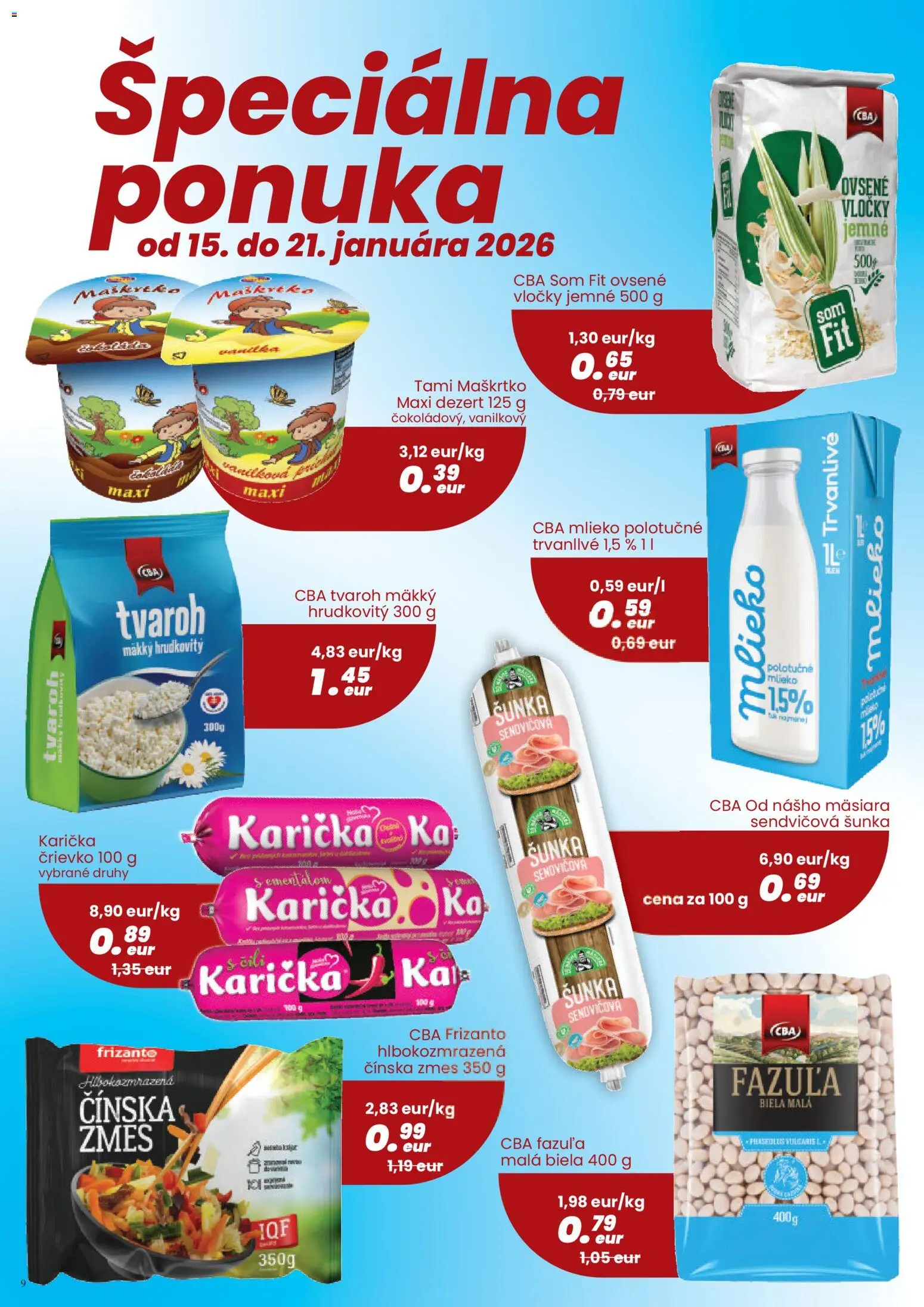 Nové Nitrazdroj akcie – leták je platný od 08.01.2026 | Strana: 9 | Produkty: Mlieko, Šunka, Tvaroh, Vločky