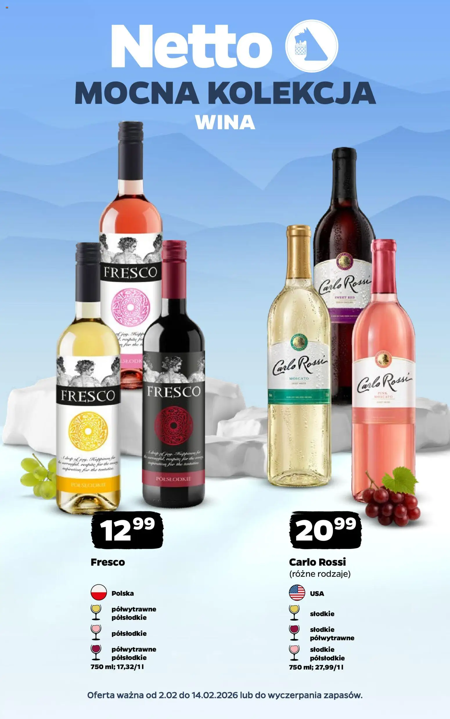 Netto gazetka - Wina od 02.02.2026 | Strona: 1 | Produkty: Fresco, Carlo Rossi