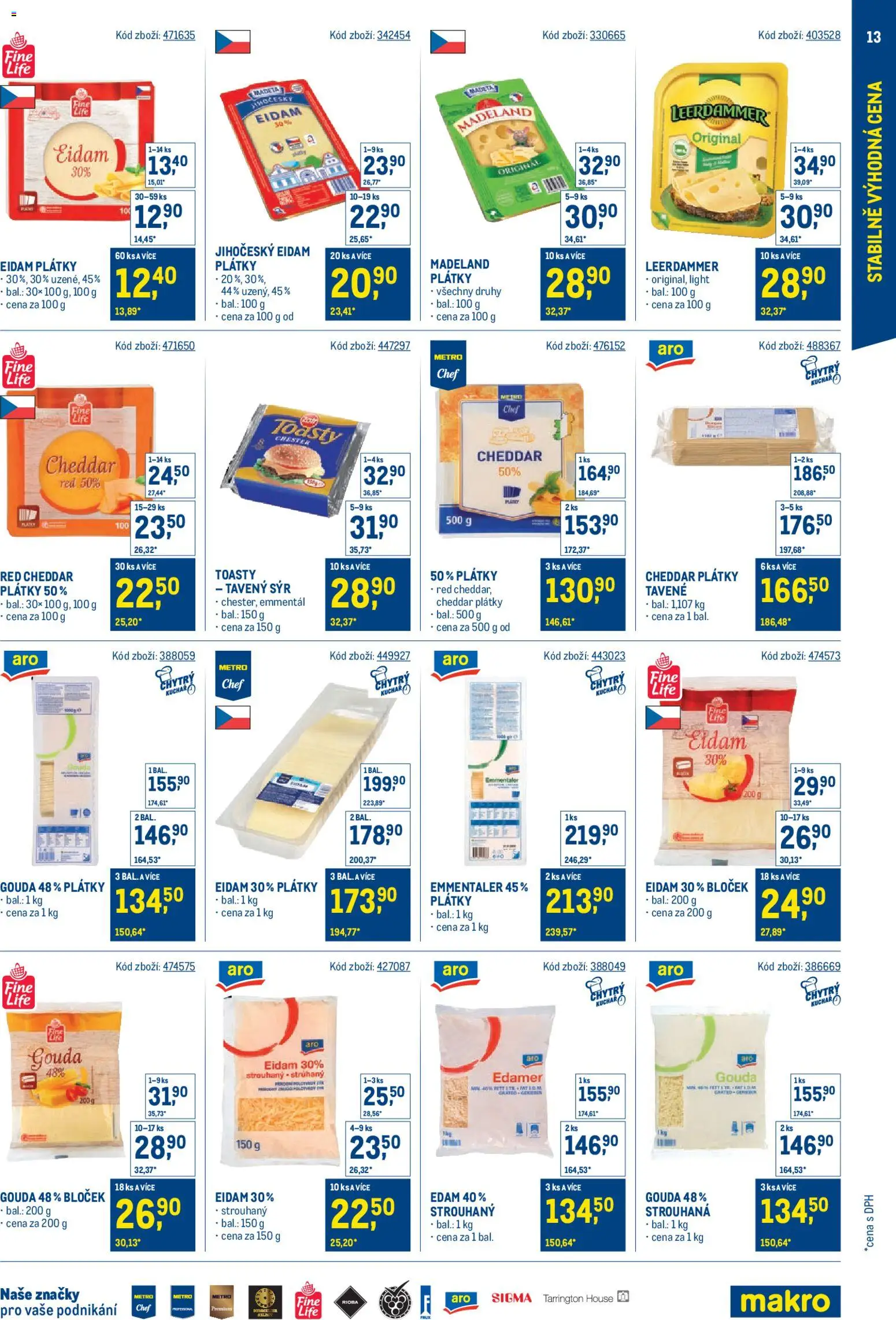 Makro leták - Stabilně výhodná cena od 28.01.2026 | Strana: 13 | Produkty: Gouda, Sýr, Eidam, Leerdammer