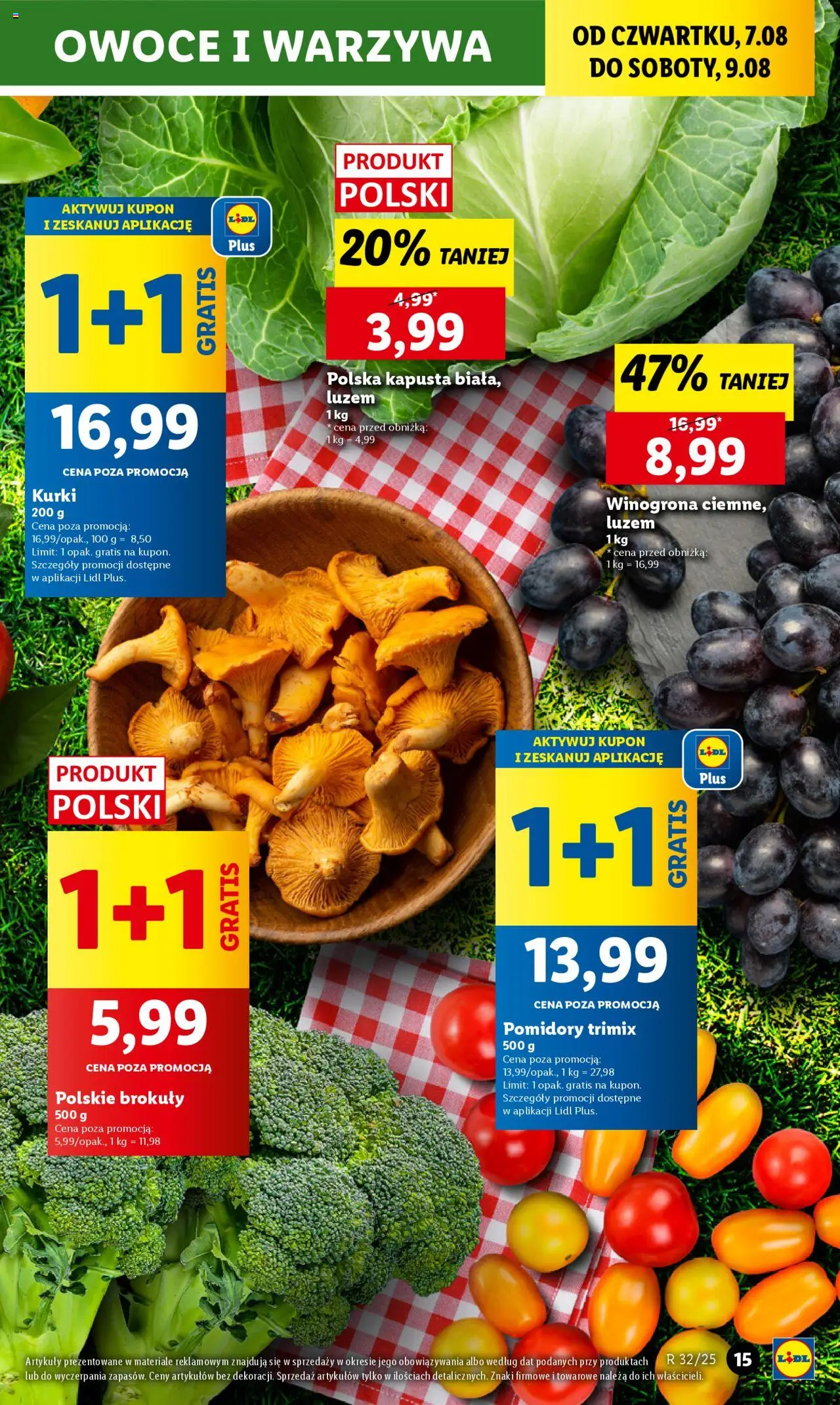 Lidl Gazetka od 07.08.2025 | Strona: 19 | Produkty: Winogrona, Pomidory, Warzywa, Owoce