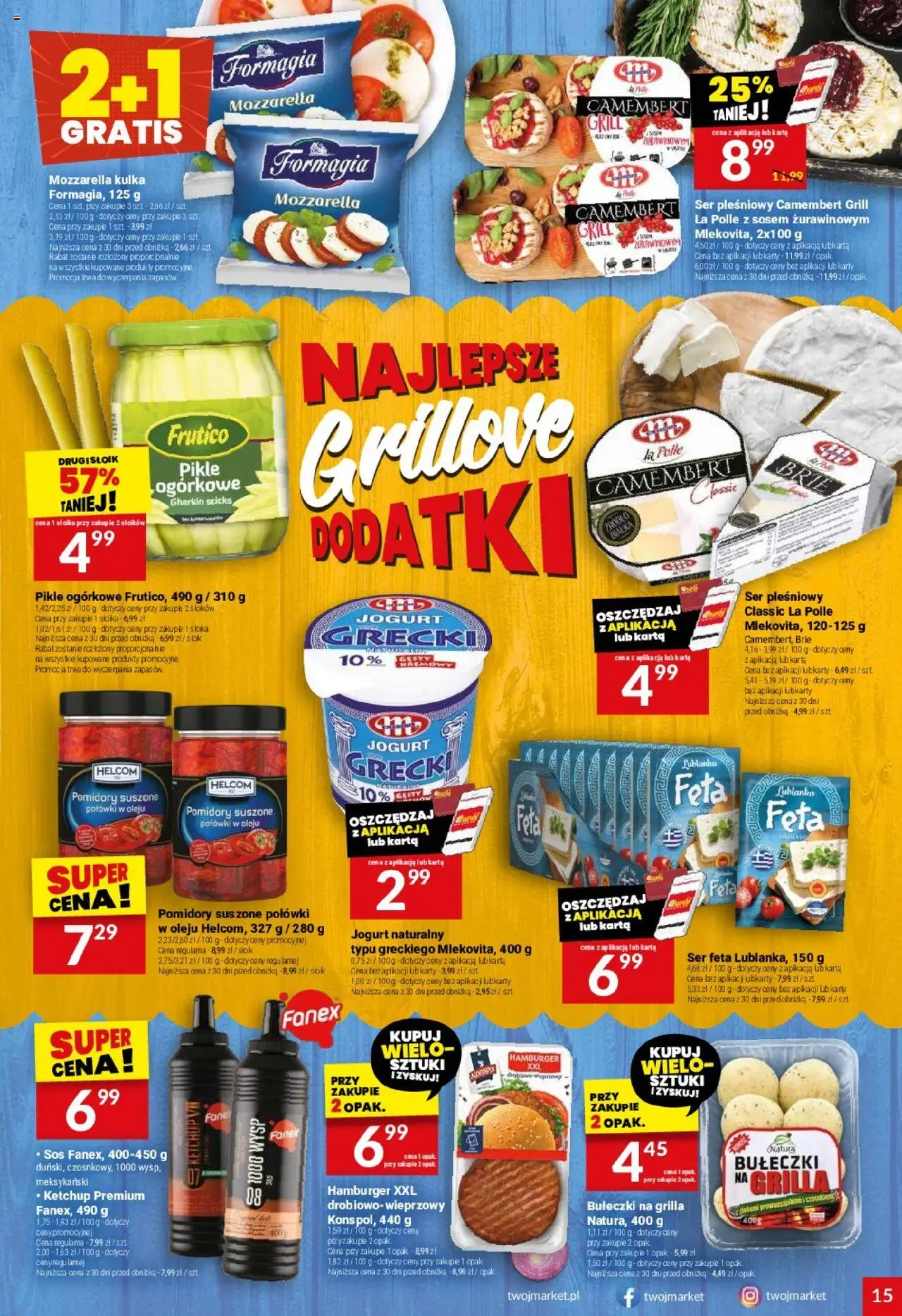 Twój Market Gazetka od 13.08.2025 | Strona: 15 | Produkty: Jogurt naturalny, Camembert, Jogurt, Sos