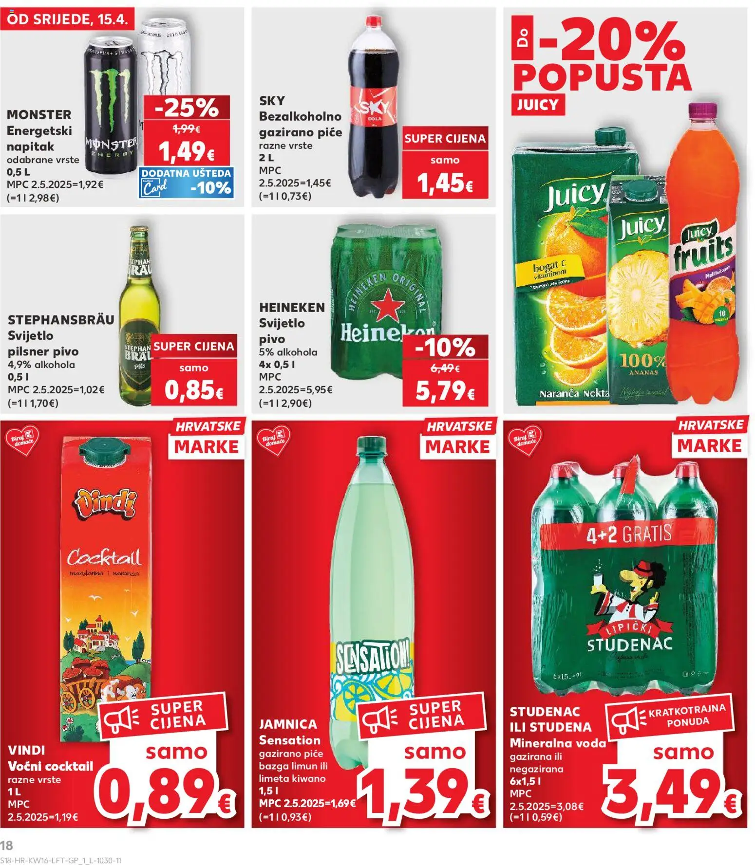 Kaufland HR akciós ujság - amely érvényes a következő dátumtól: 15.04.2026 | Oldal: 18 | Termékek: Heineken, Cola